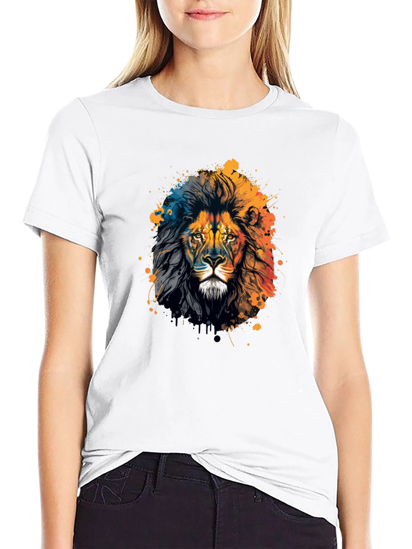Lion Graphic Print Crew Neck T-Shirt