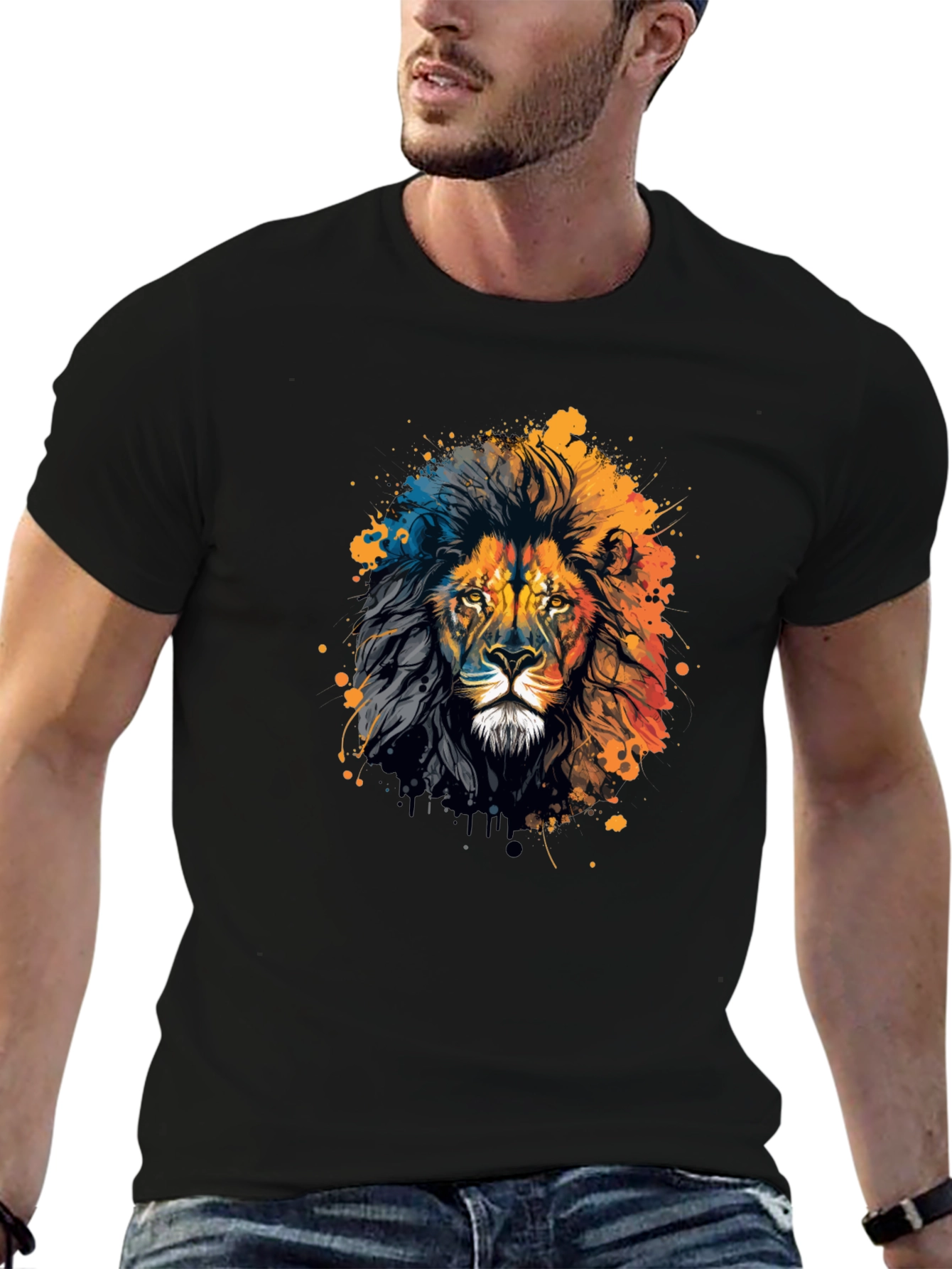 Lion Graphic Print Crew Neck T-Shirt