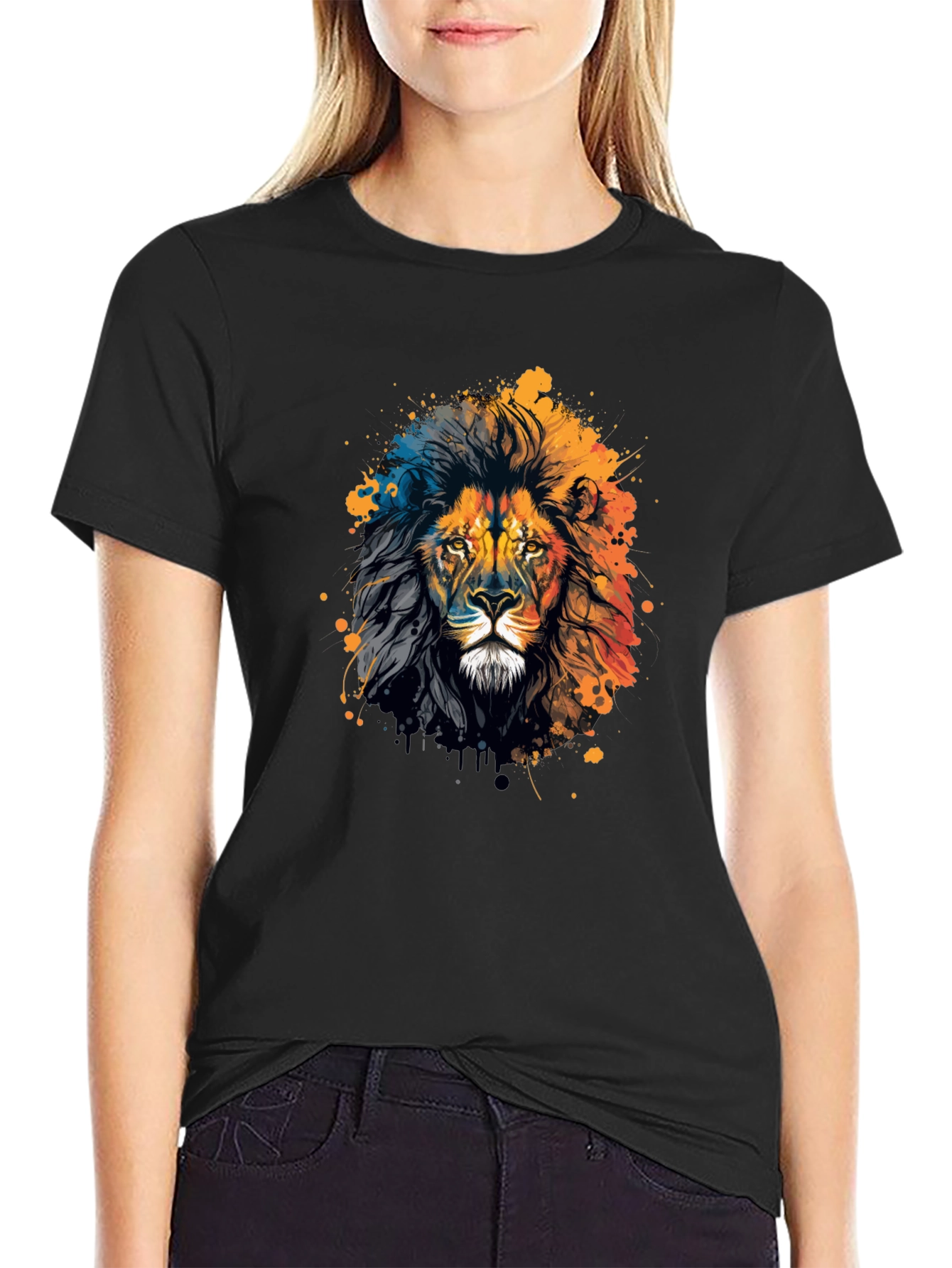 Lion Graphic Print Crew Neck T-Shirt