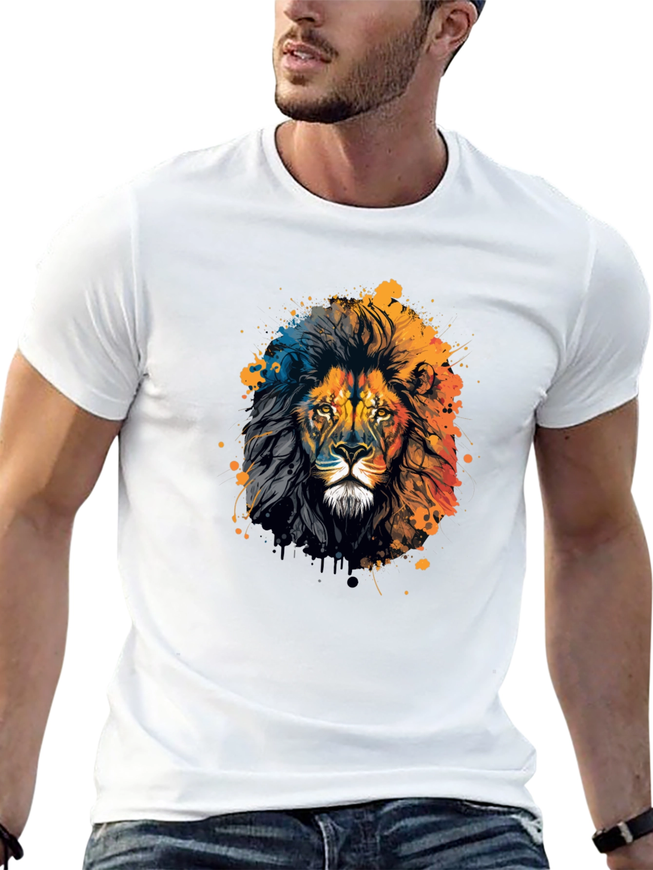 Lion Graphic Print Crew Neck T-Shirt