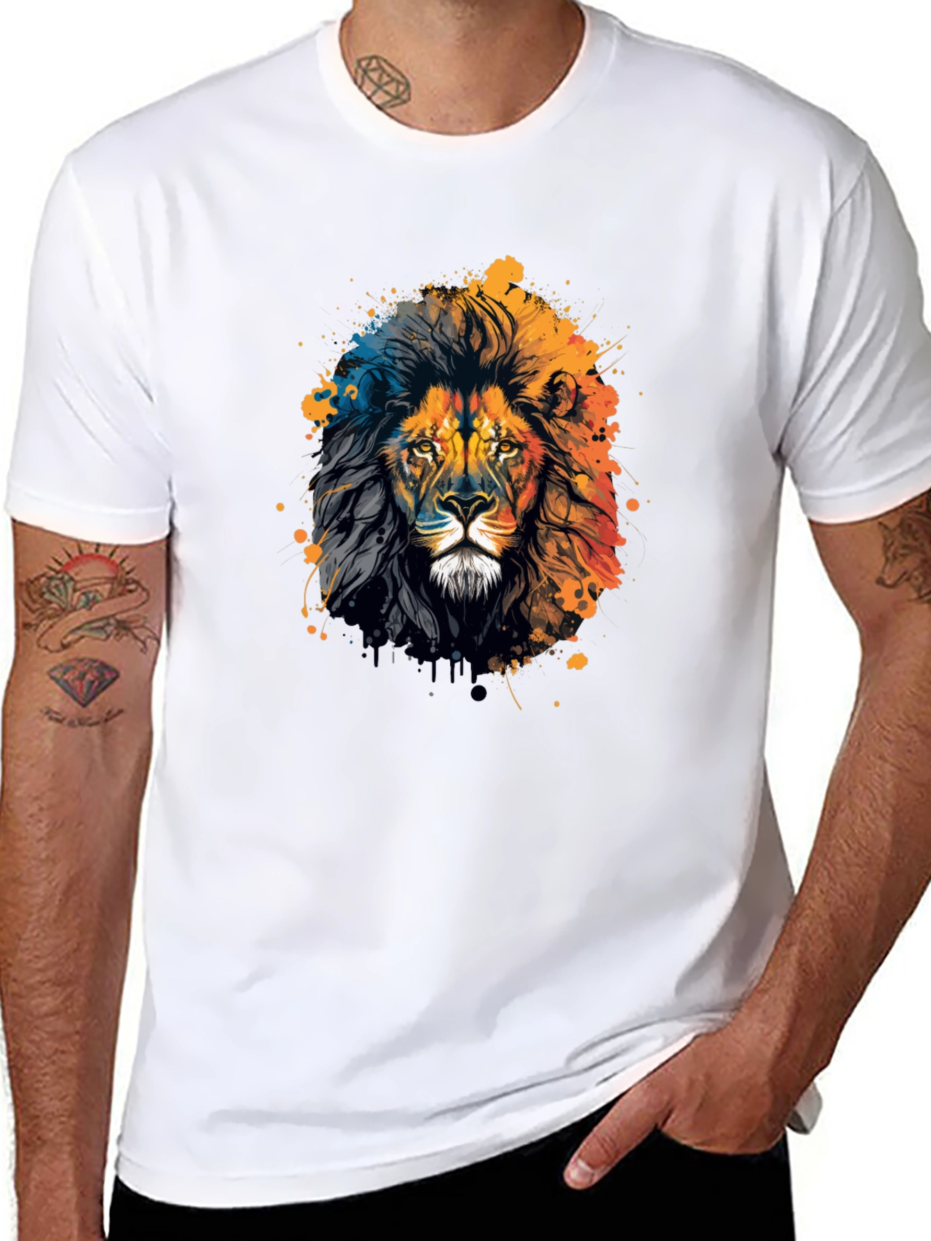 Lion Graphic Print Crew Neck T-Shirt