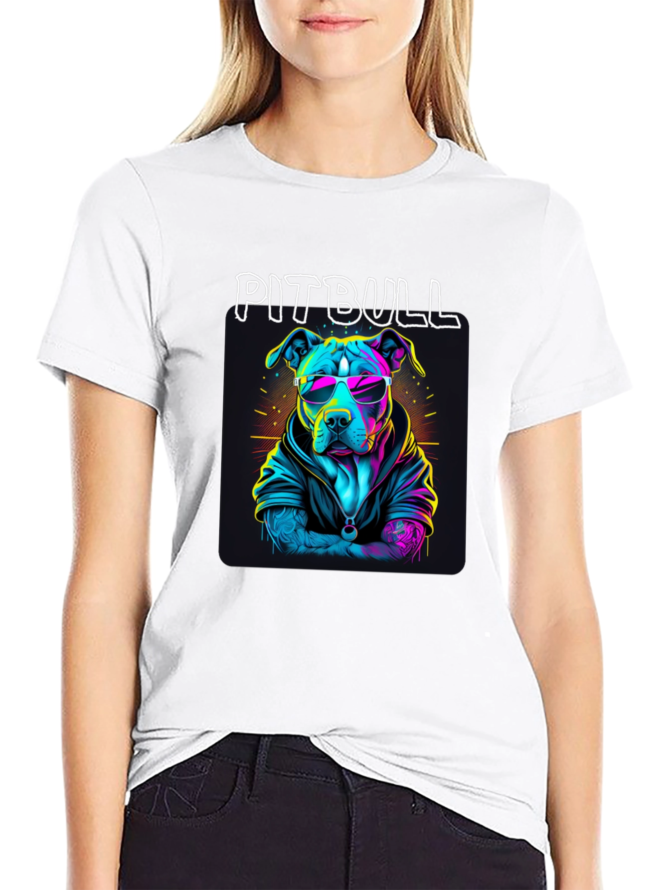 Cool Pitbull T-Shirt - Neon Style Dog Design