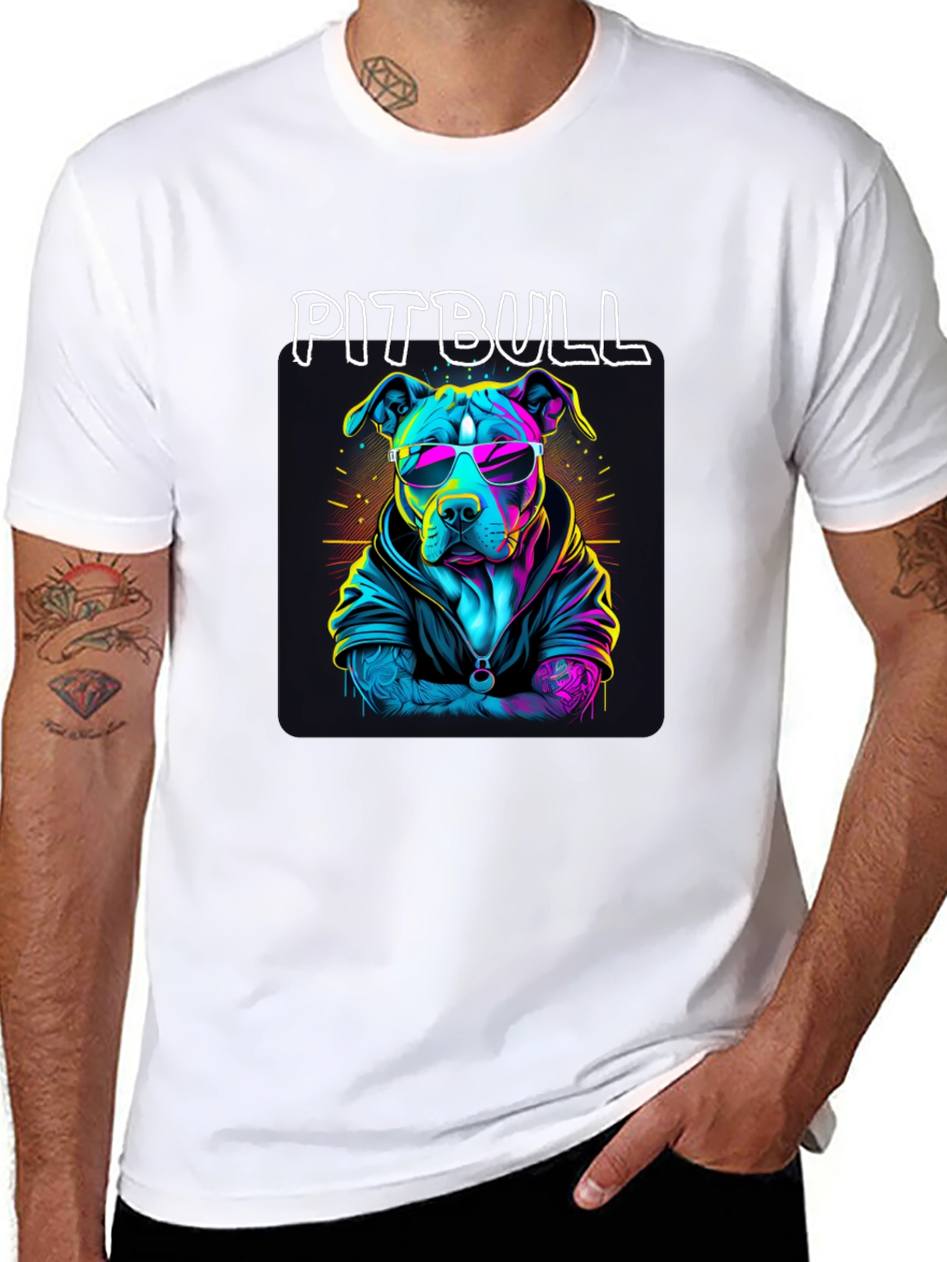 Cool Pitbull T-Shirt - Neon Style Dog Design