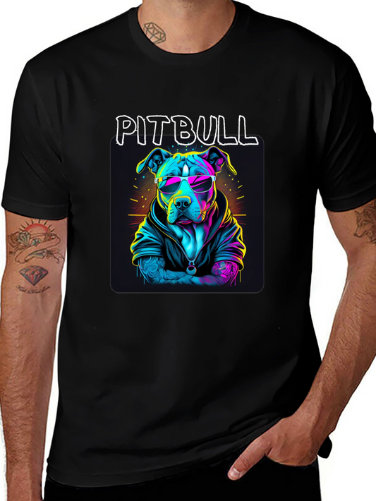 Cool Pitbull T-Shirt - Neon Style Dog Design