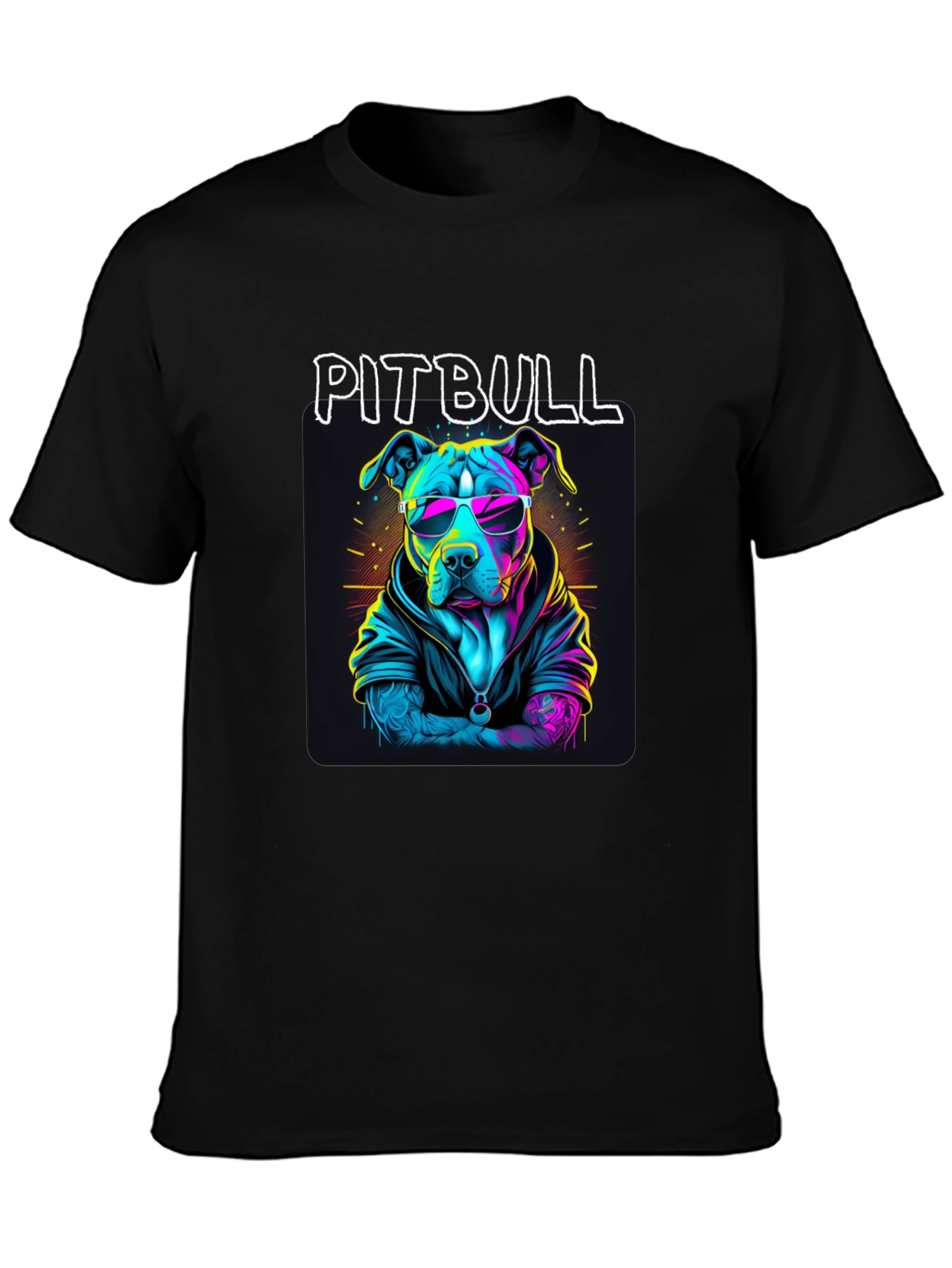 Cool Pitbull T-Shirt - Neon Style Dog Design