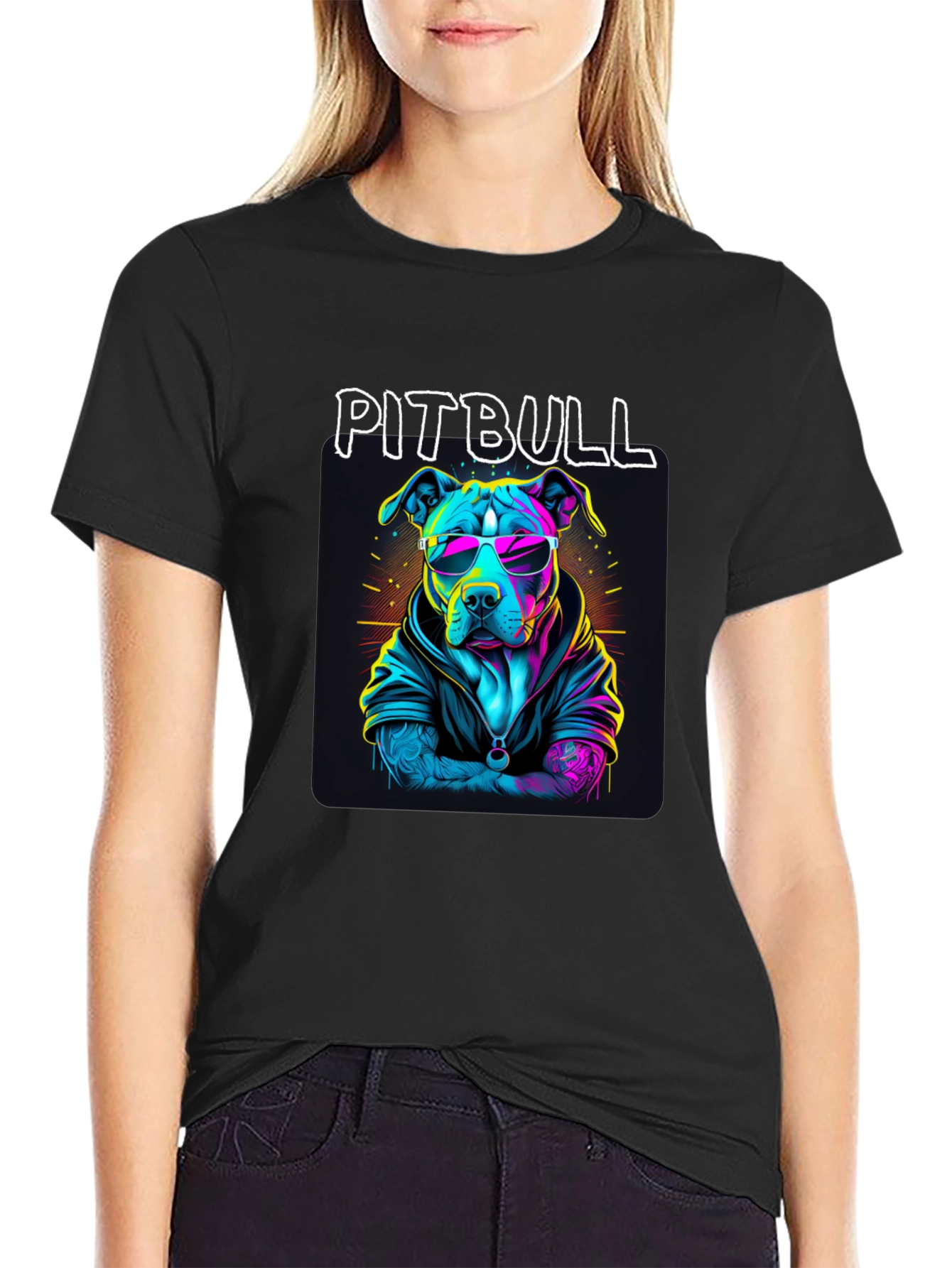 Cool Pitbull T-Shirt - Neon Style Dog Design