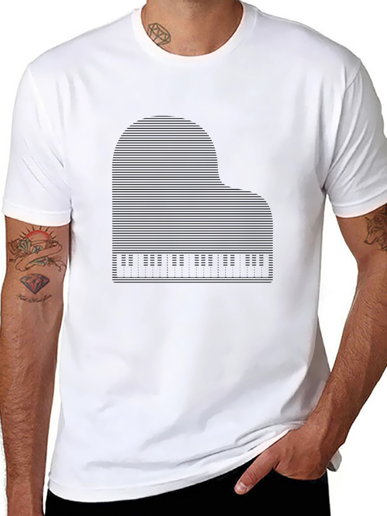 Piano Graphic Print Tee - Mens Black T-Shirt