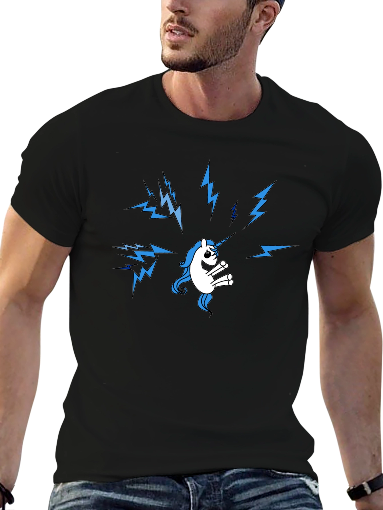 Unicorn Lightning Bolt Graphic Black T-Shirt