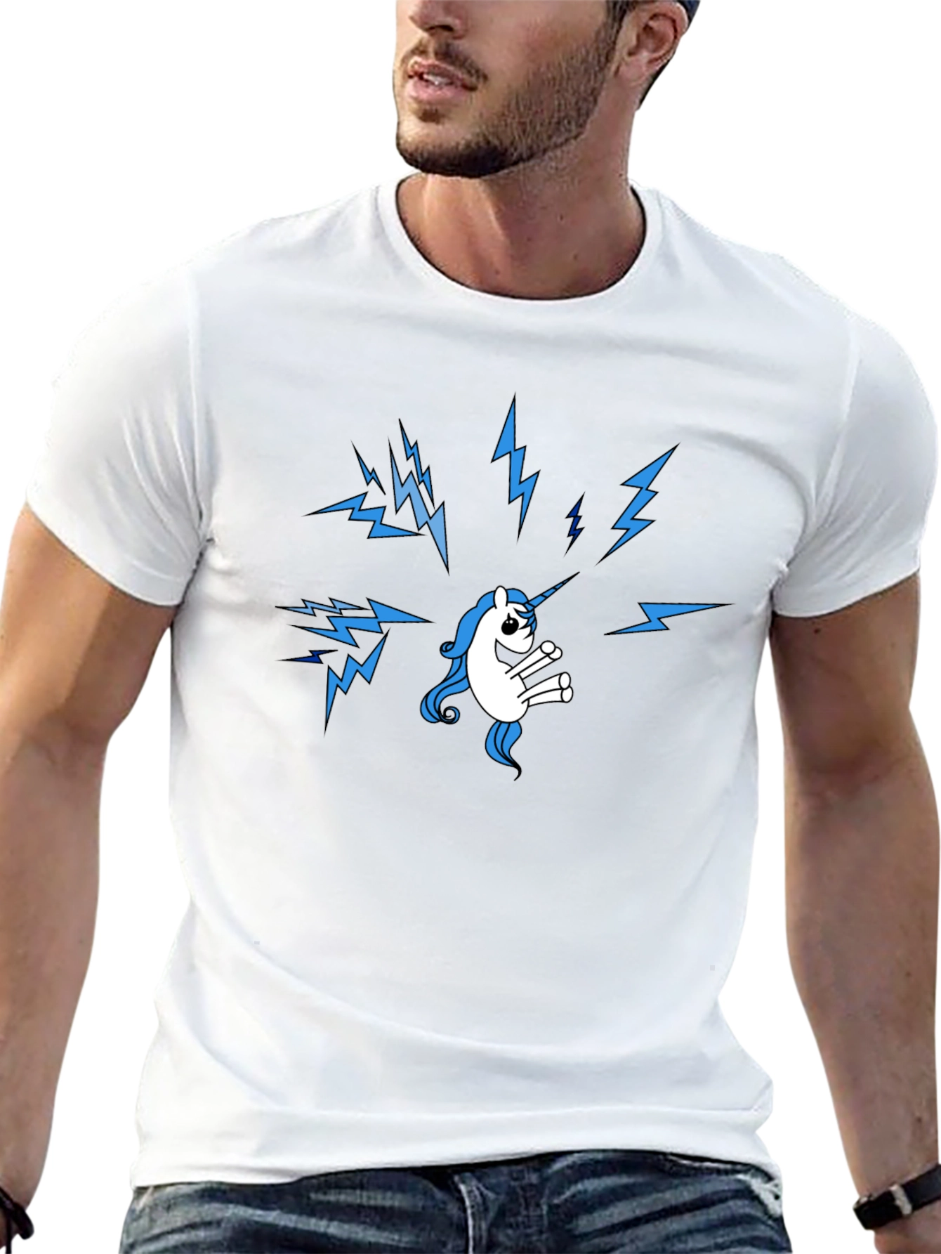 Unicorn Lightning Bolt Graphic Black T-Shirt