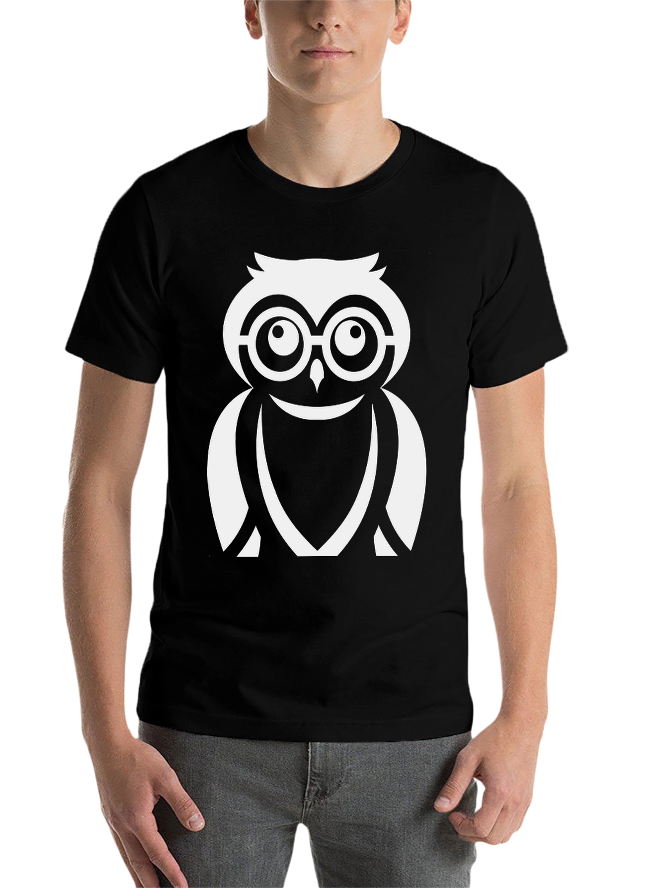 Cool Owl Graphic Tee - Black Cotton Blend