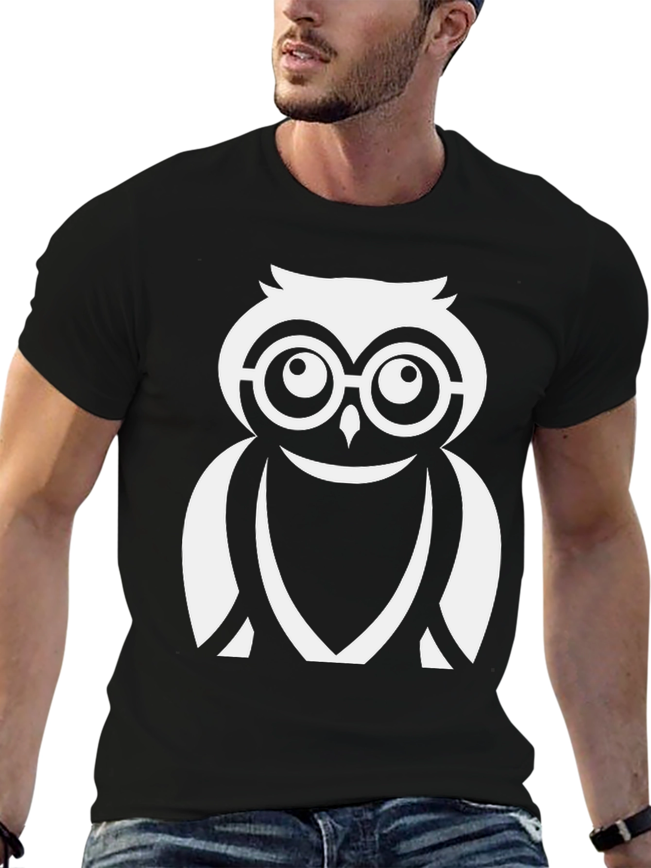 Cool Owl Graphic Tee - Black Cotton Blend