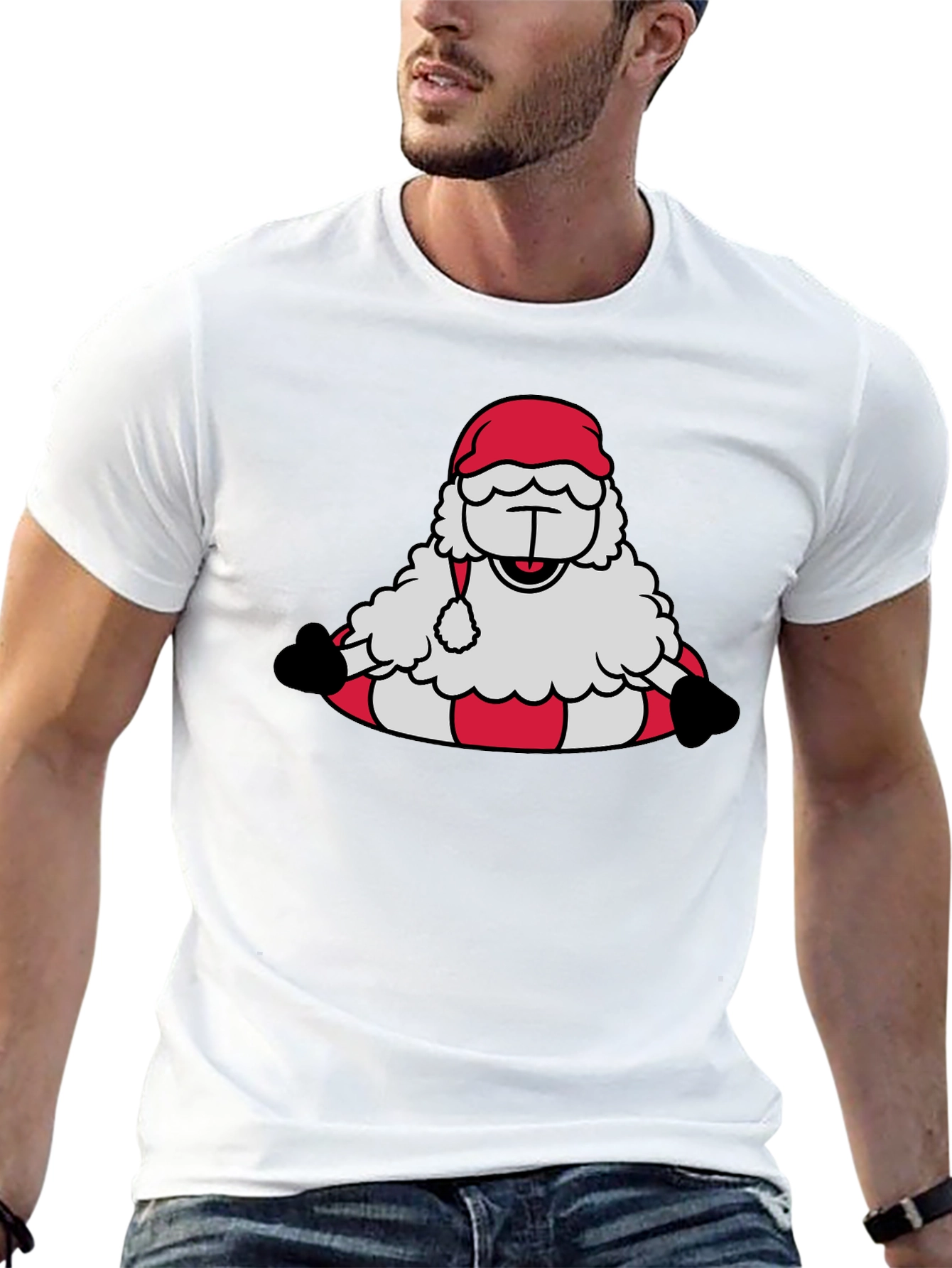 Santa Sheep Graphic Tee - Holiday T-Shirt