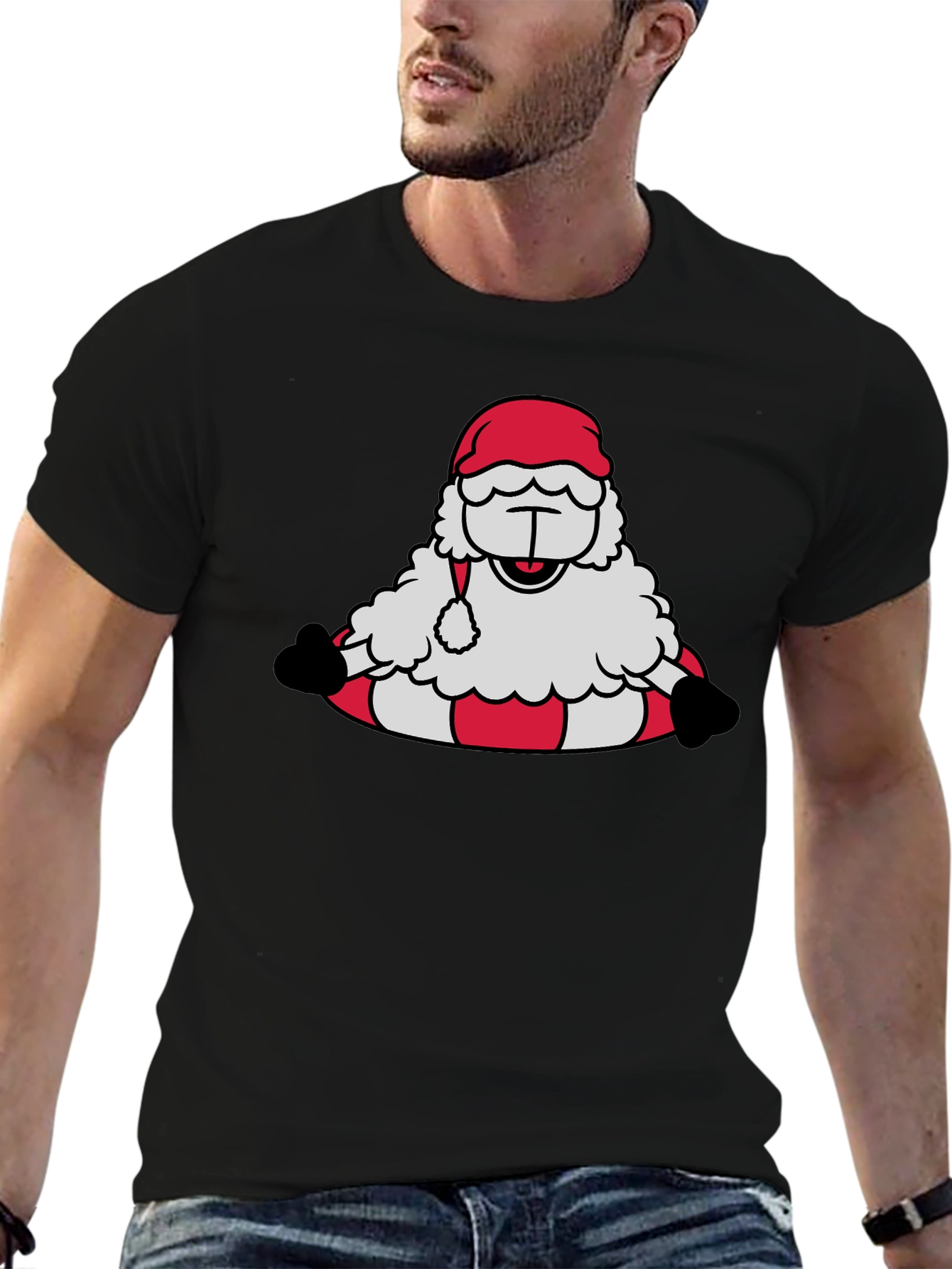 Santa Sheep Graphic Tee - Holiday T-Shirt