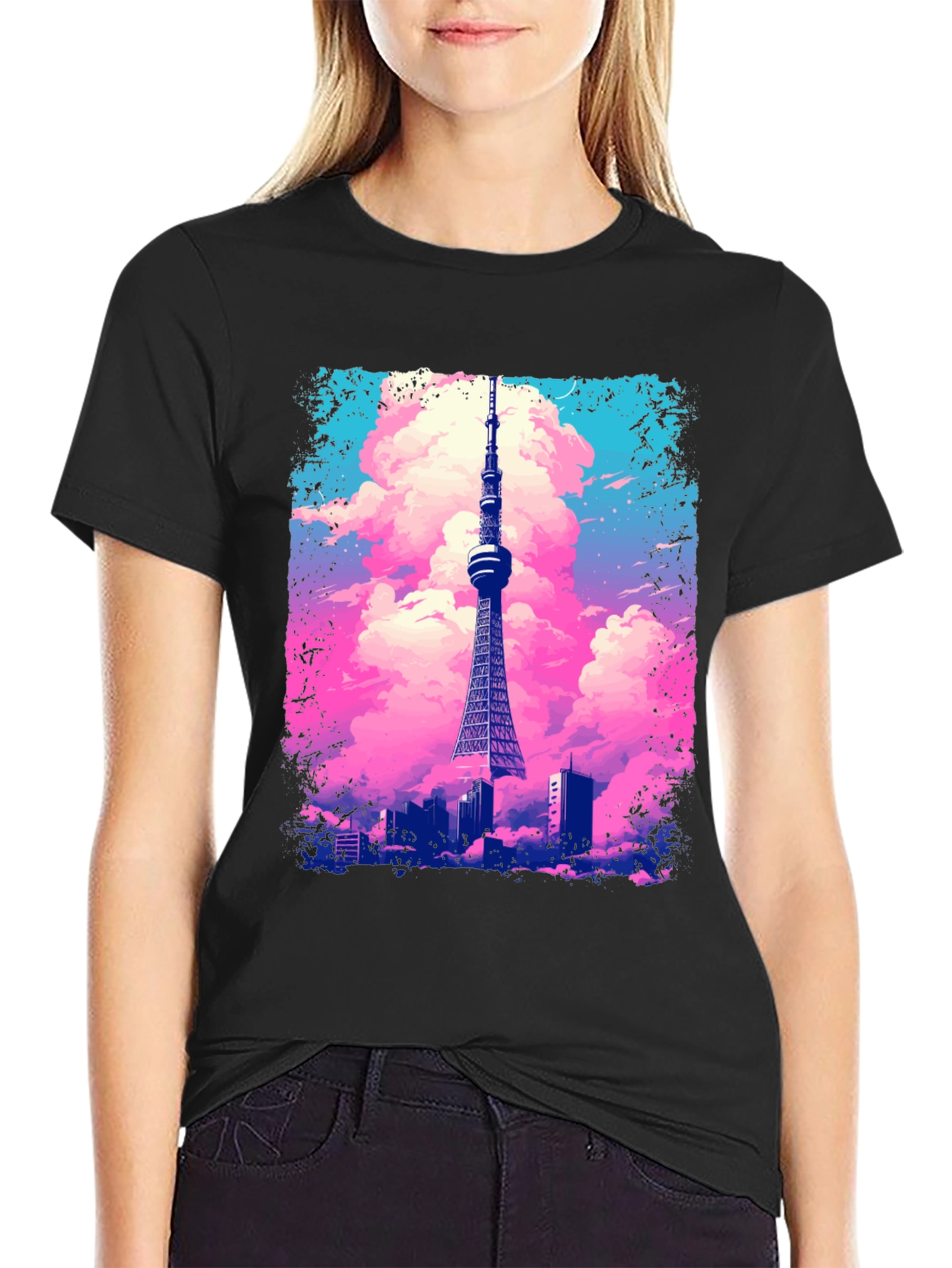 Tokyo Tower Graphic Tee - Artistic Black T-Shirt