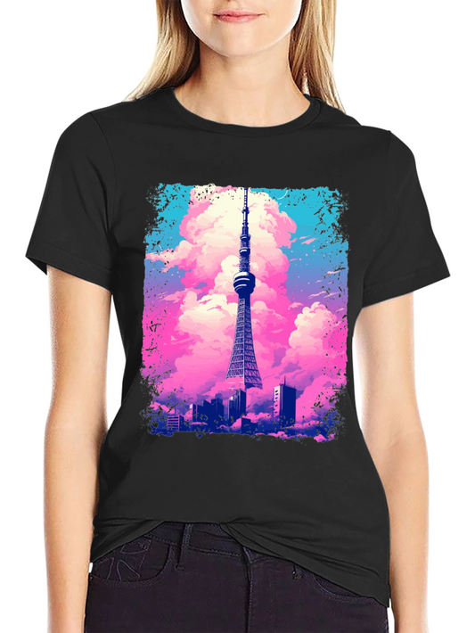 Tokyo Tower Graphic Tee - Artistic Black T-Shirt