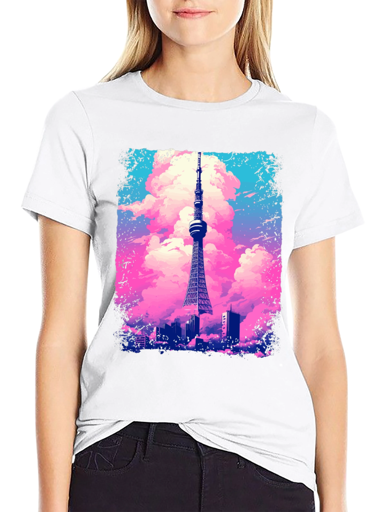 Tokyo Tower Graphic Tee - Artistic Black T-Shirt