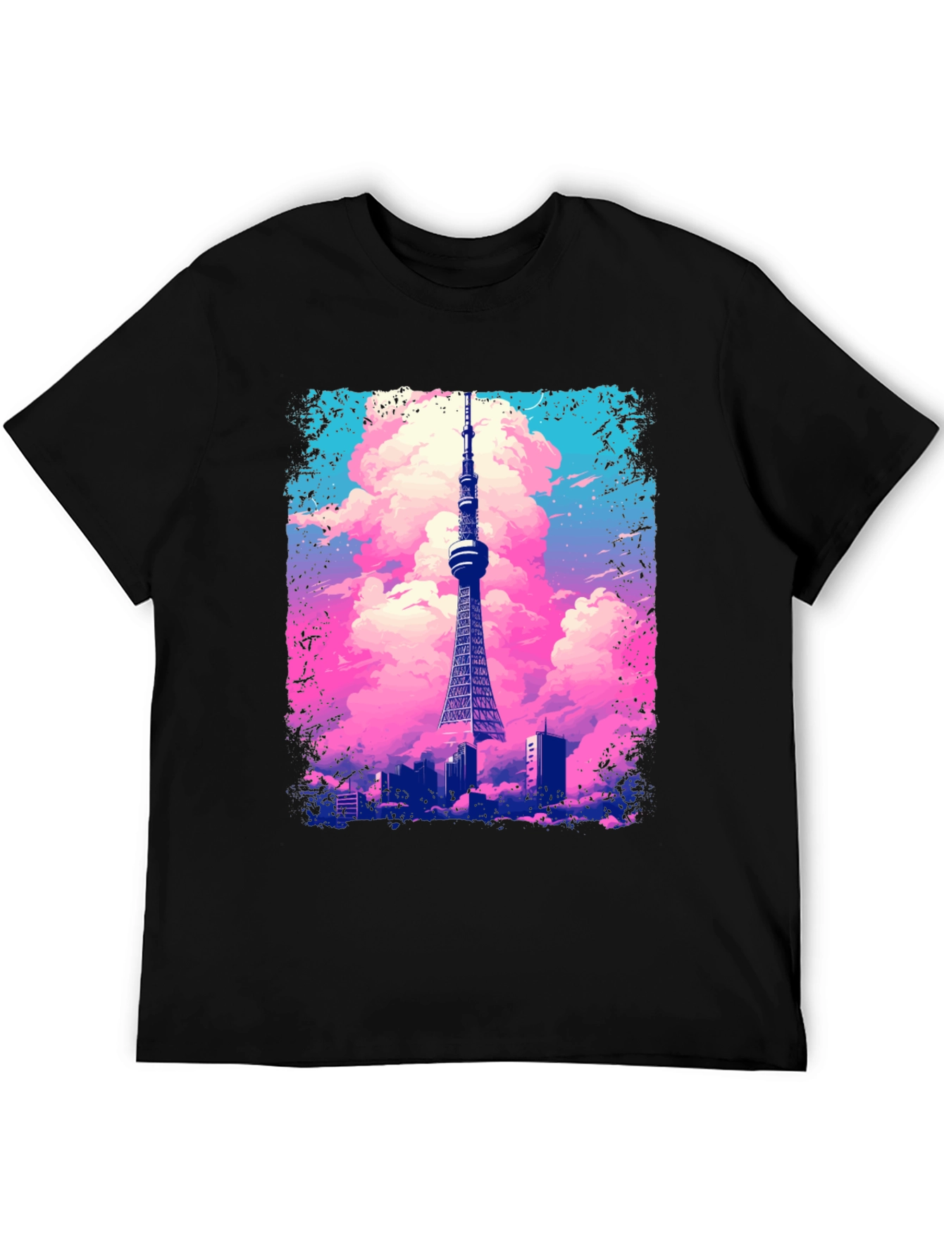 Tokyo Tower Graphic Tee - Artistic Black T-Shirt