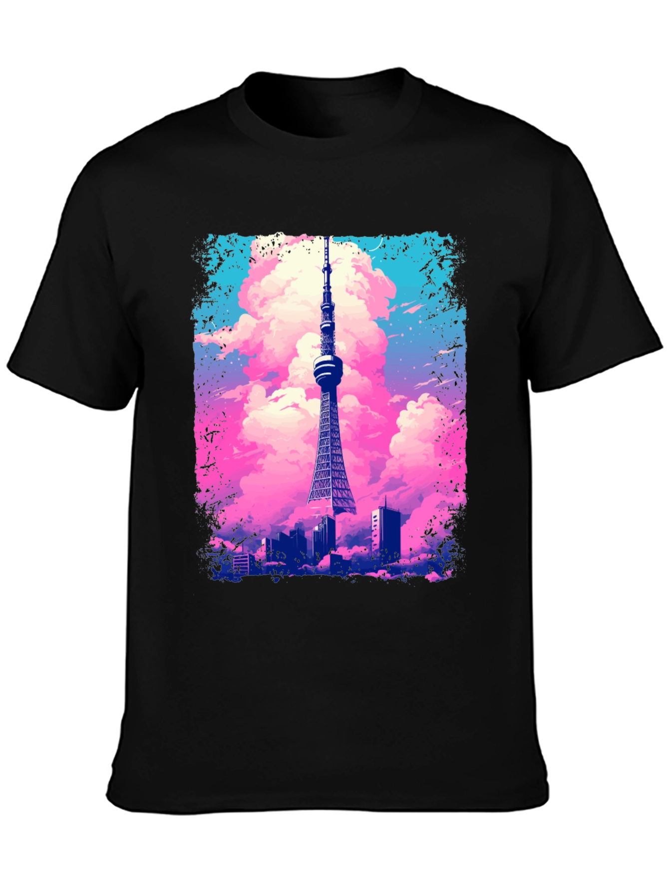 Tokyo Tower Graphic Tee - Artistic Black T-Shirt