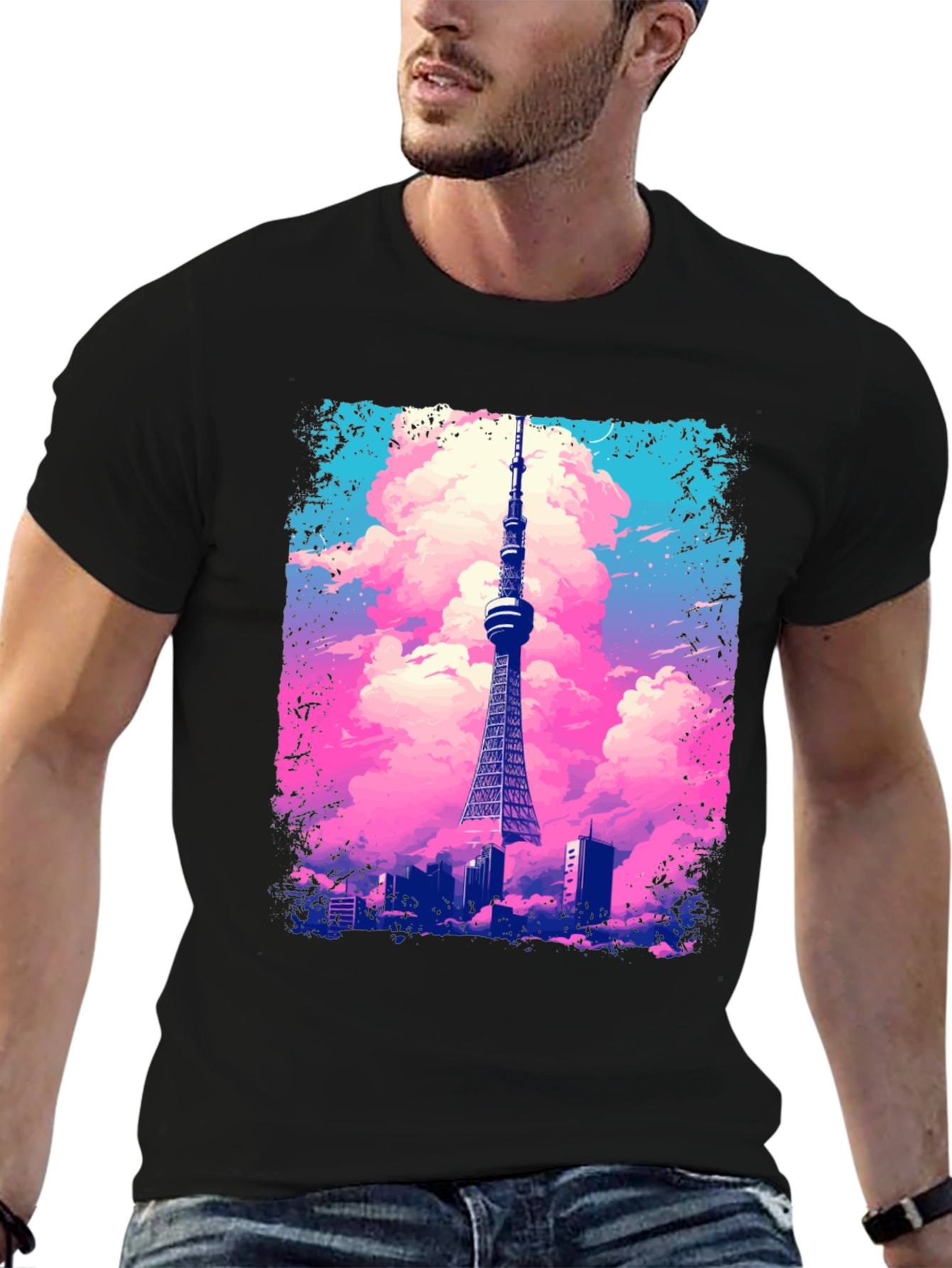 Tokyo Tower Graphic Tee - Artistic Black T-Shirt