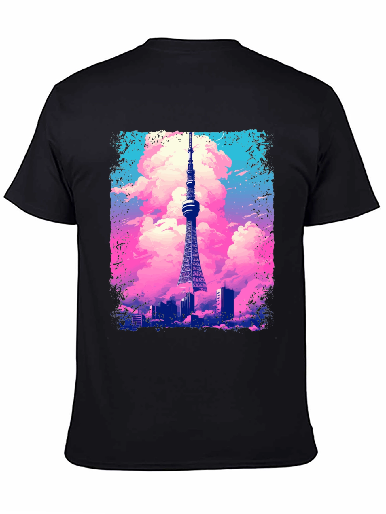 Tokyo Tower Graphic Tee - Artistic Black T-Shirt