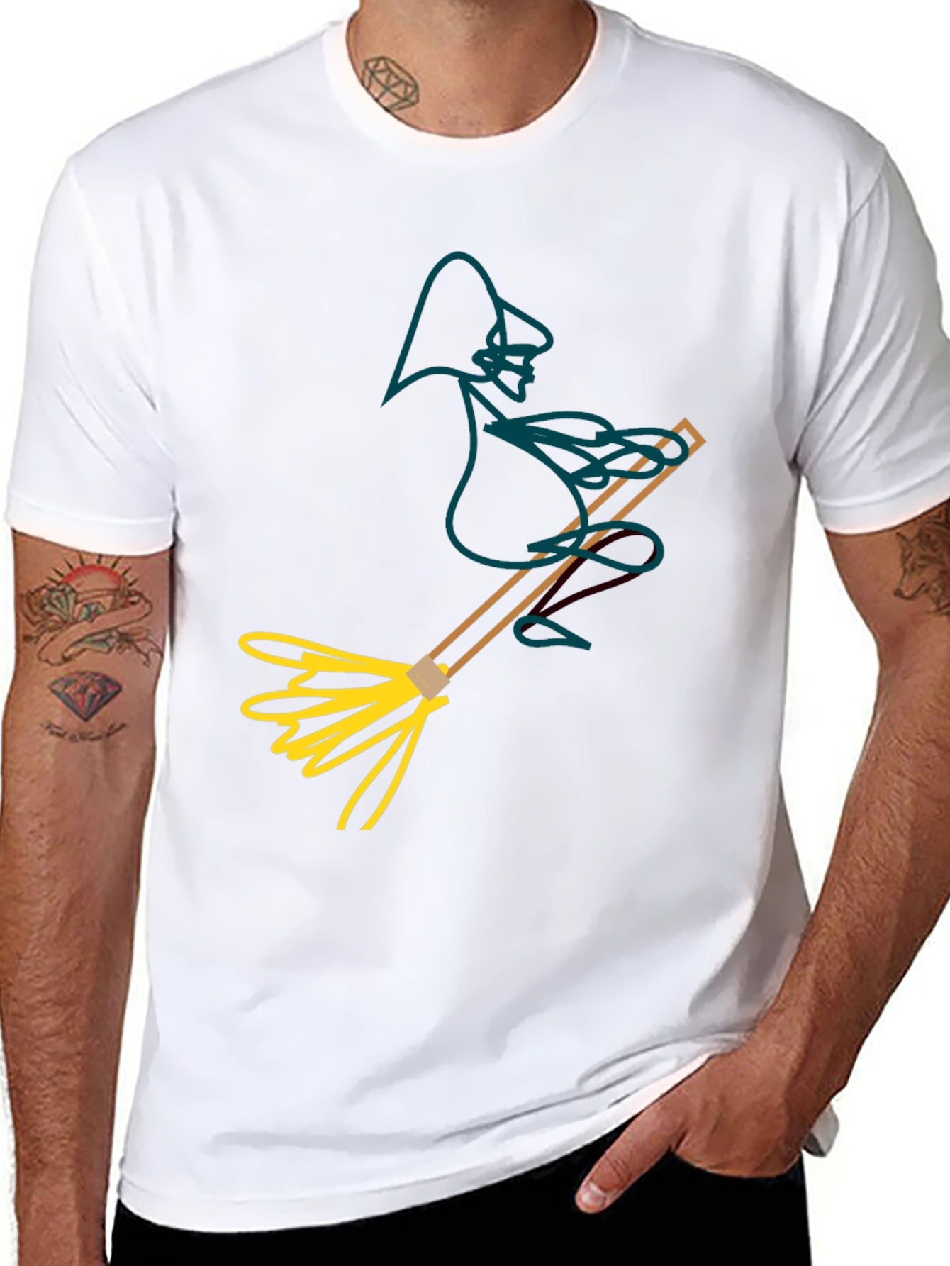 Whimsical Witch T-Shirt: Broomstick Graphic Tee
