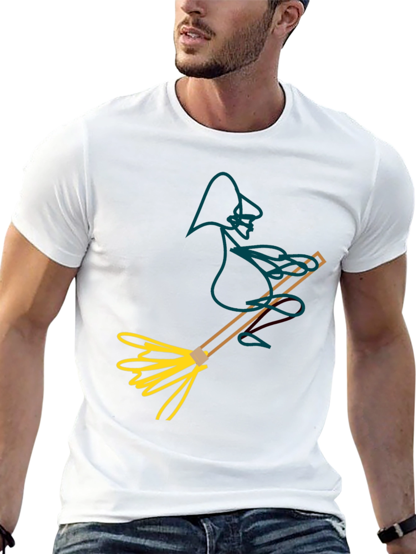 Whimsical Witch T-Shirt: Broomstick Graphic Tee