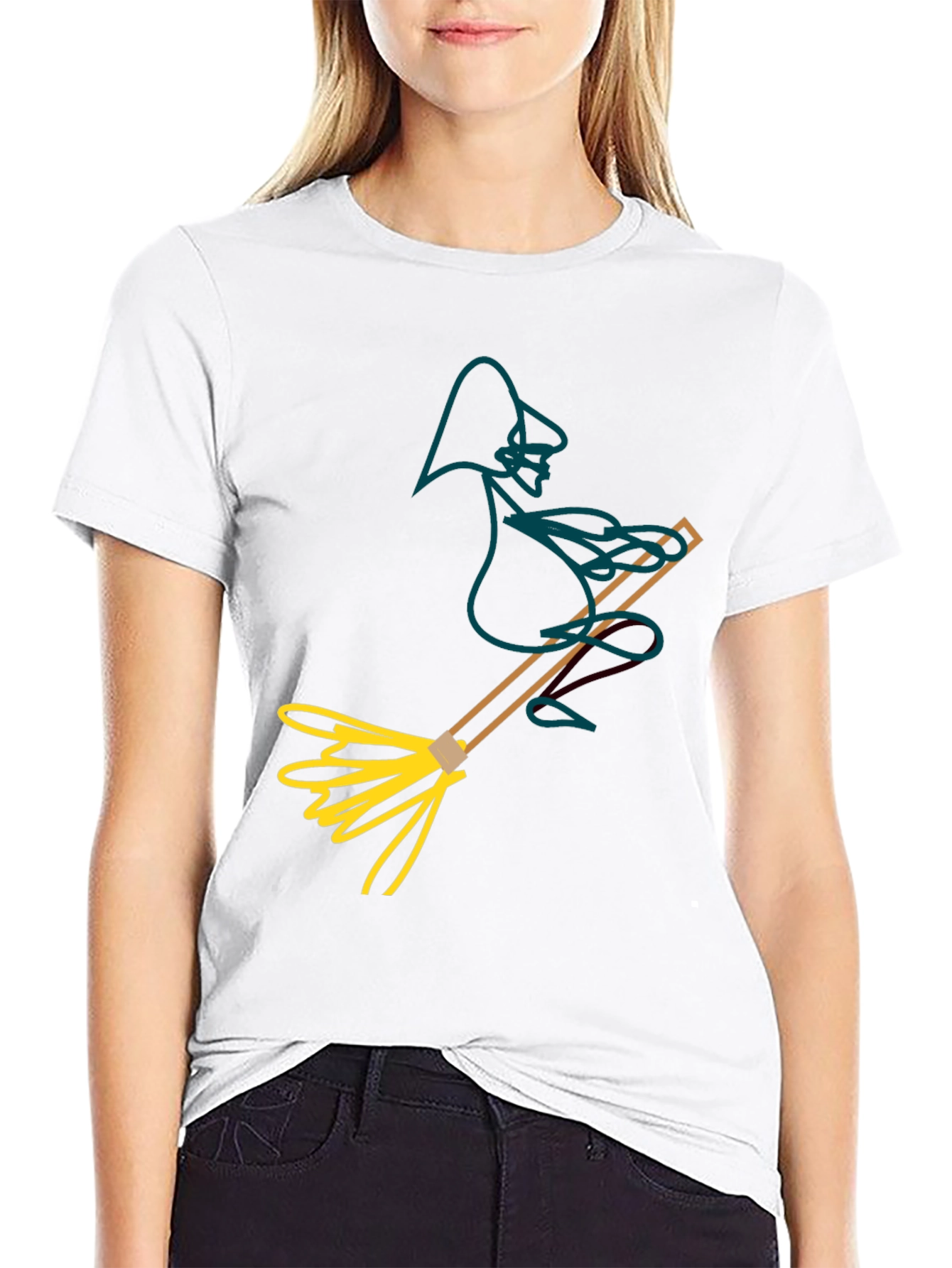 Whimsical Witch T-Shirt: Broomstick Graphic Tee