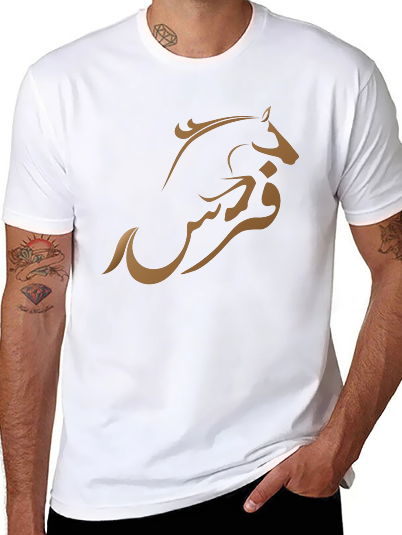 Black T-Shirt with Arabic Horse Design