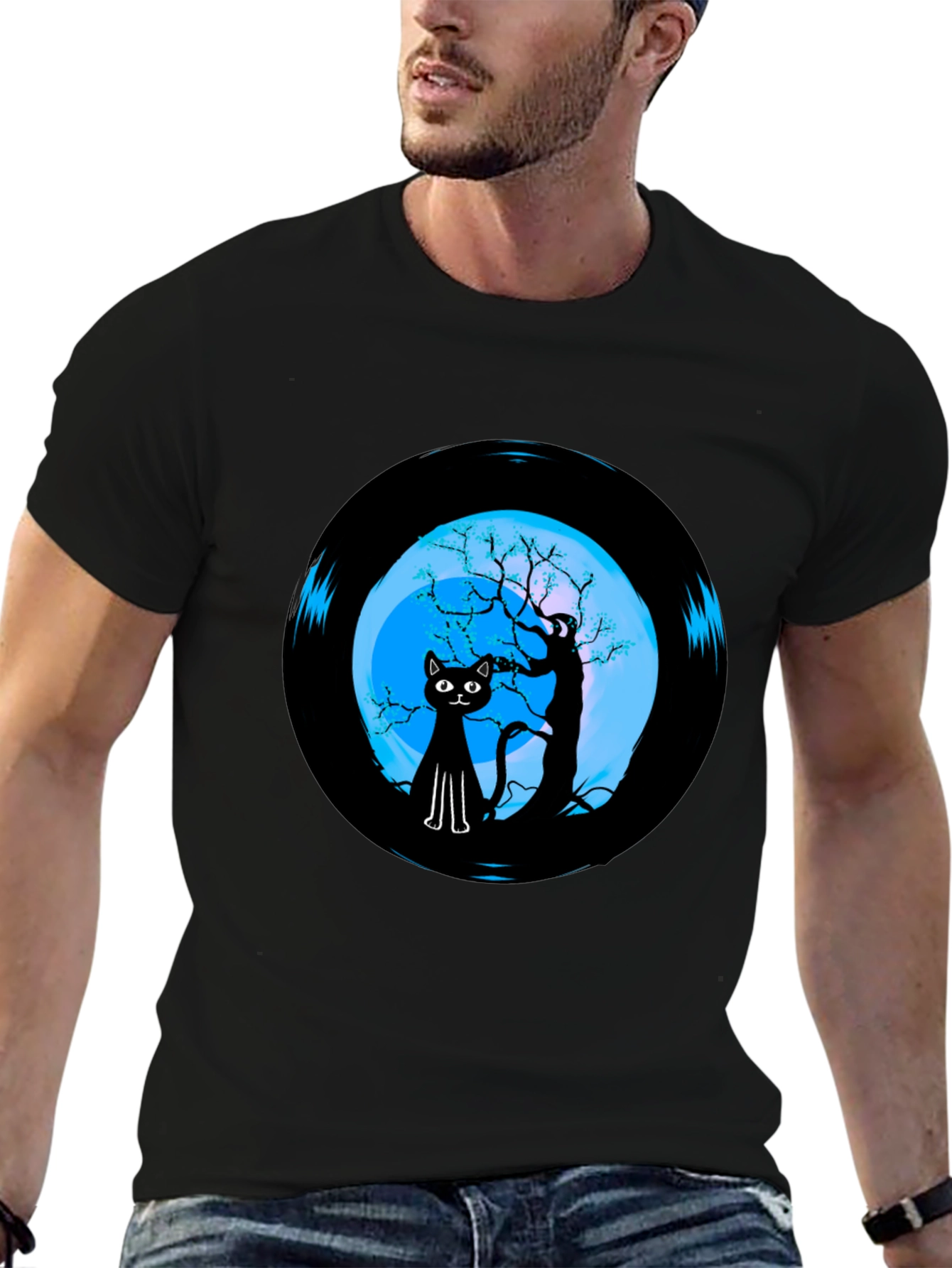 Black Cat Moon Vinyl Graphic Tee