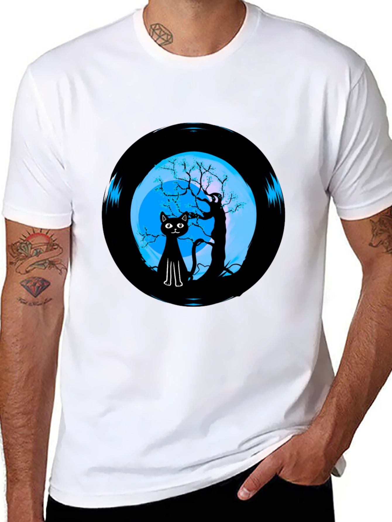 Black Cat Moon Vinyl Graphic Tee