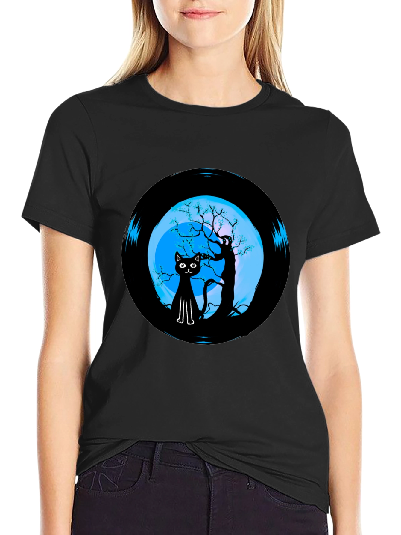 Black Cat Moon Vinyl Graphic Tee