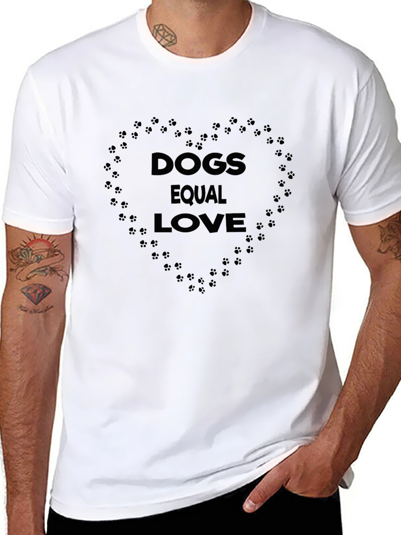 Dogs Equal Love Heart Print Black T-Shirt