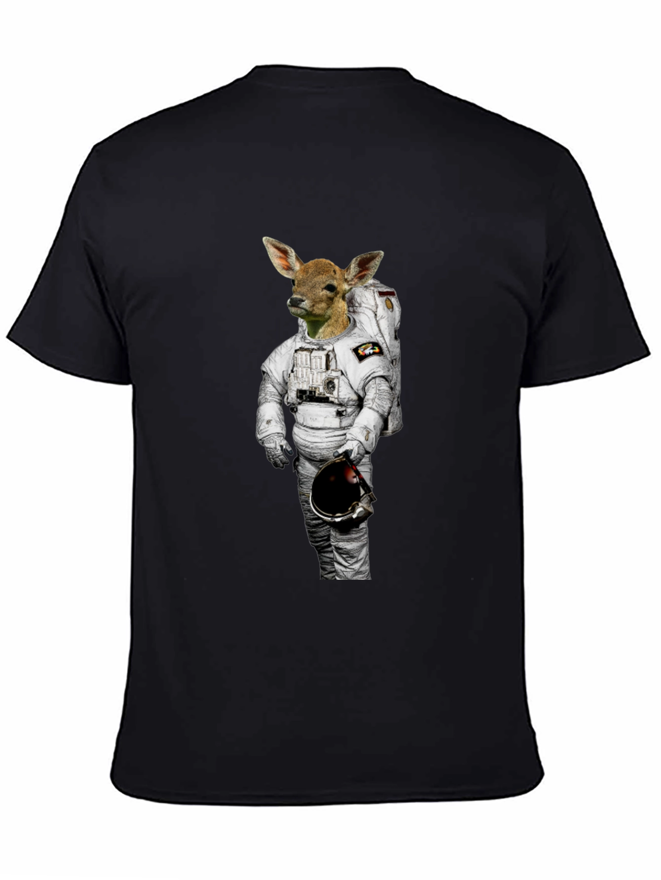 Deer Astronaut Graphic Print Black T-Shirt