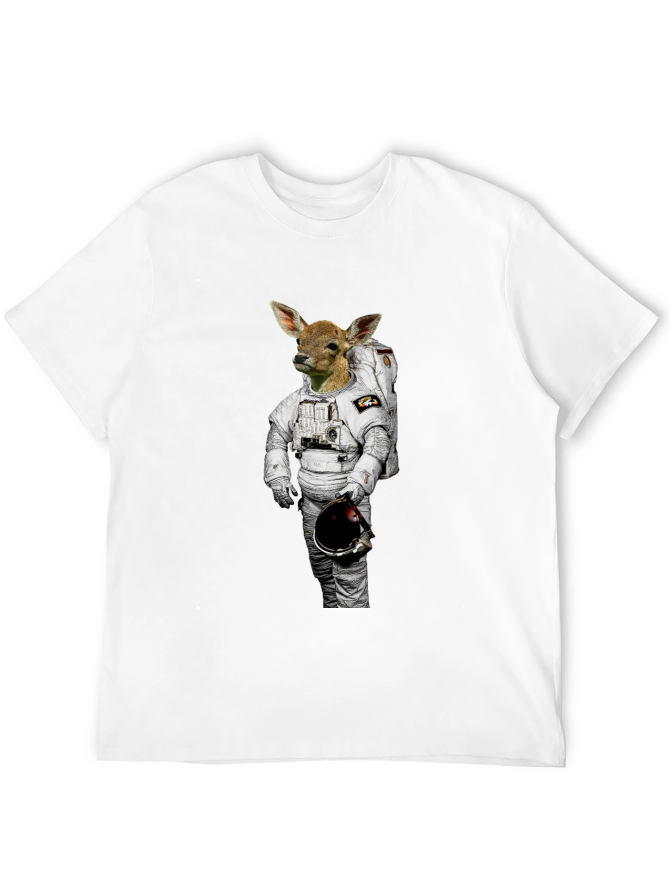 Deer Astronaut Graphic Print Black T-Shirt