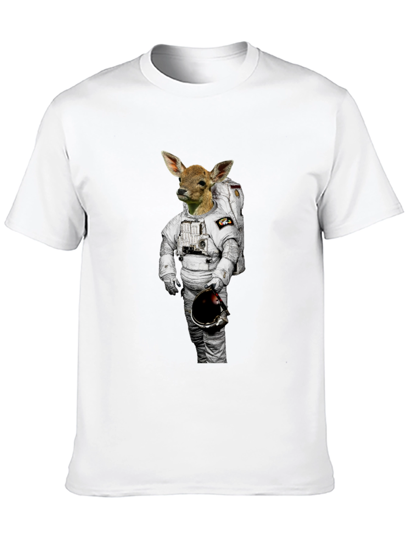 Deer Astronaut Graphic Print Black T-Shirt