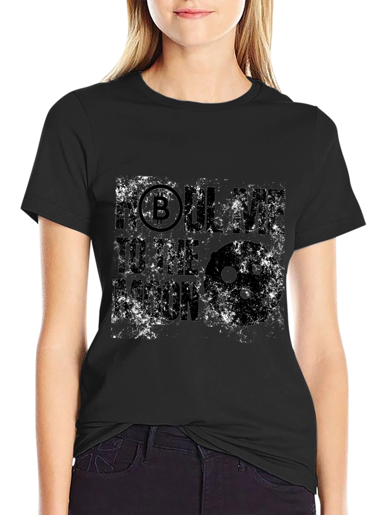 Bitcoin Crypto Distressed Graphic Black T-Shirt