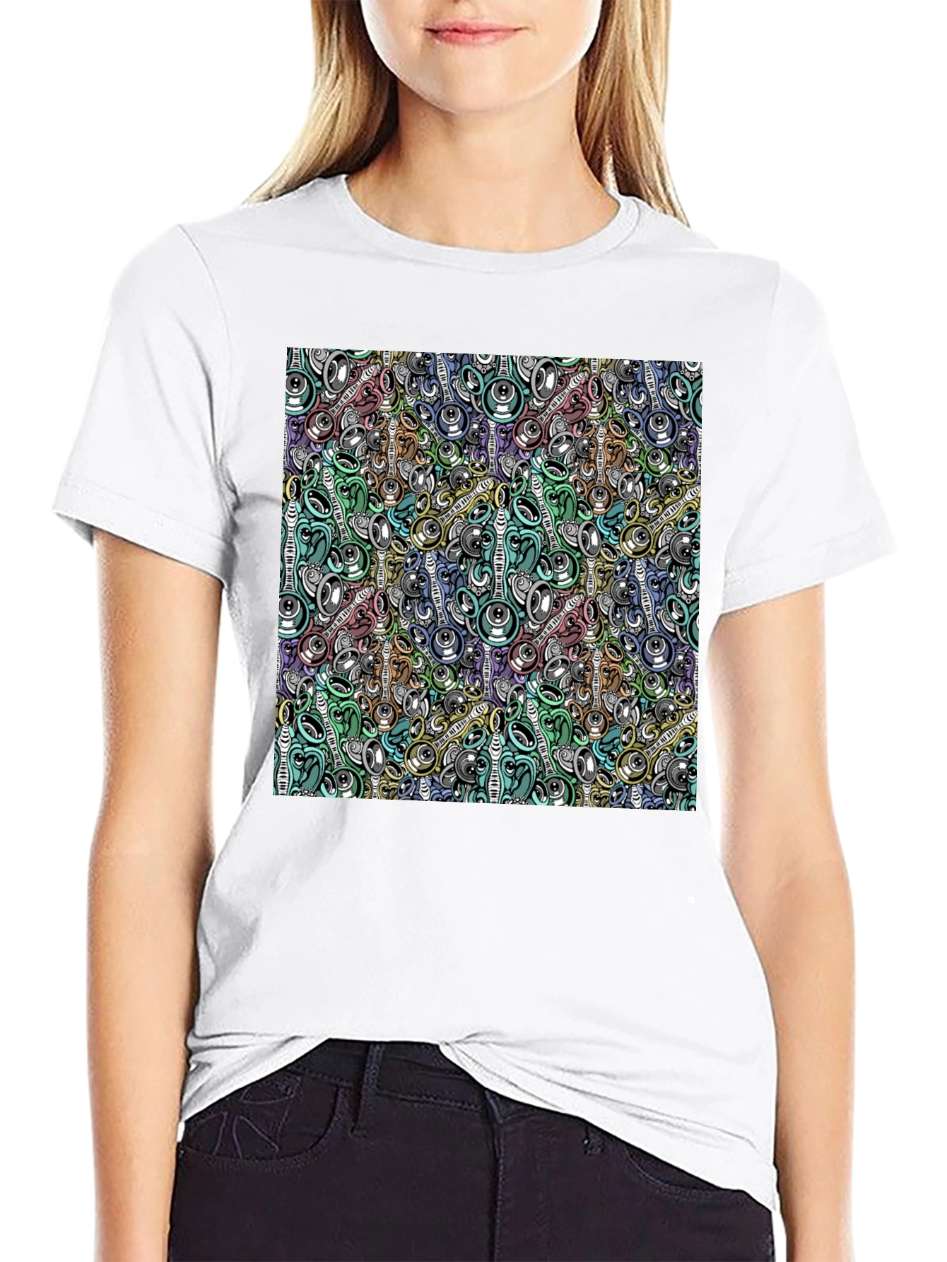 Abstract Music Pattern Black T-Shirt