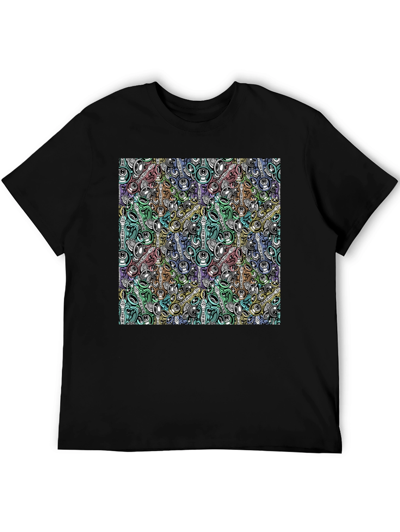 Abstract Music Pattern Black T-Shirt