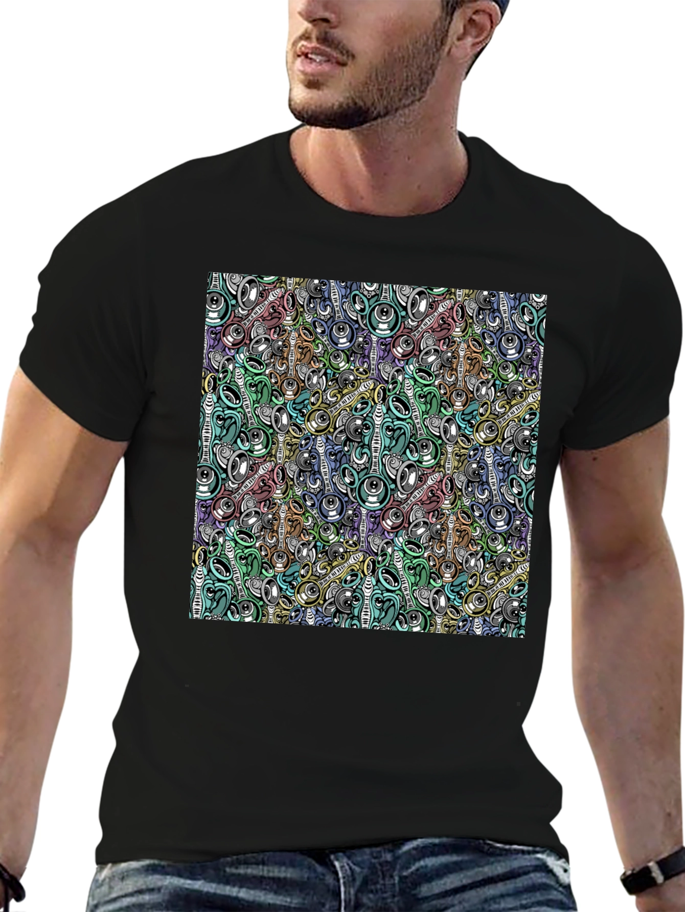 Abstract Music Pattern Black T-Shirt