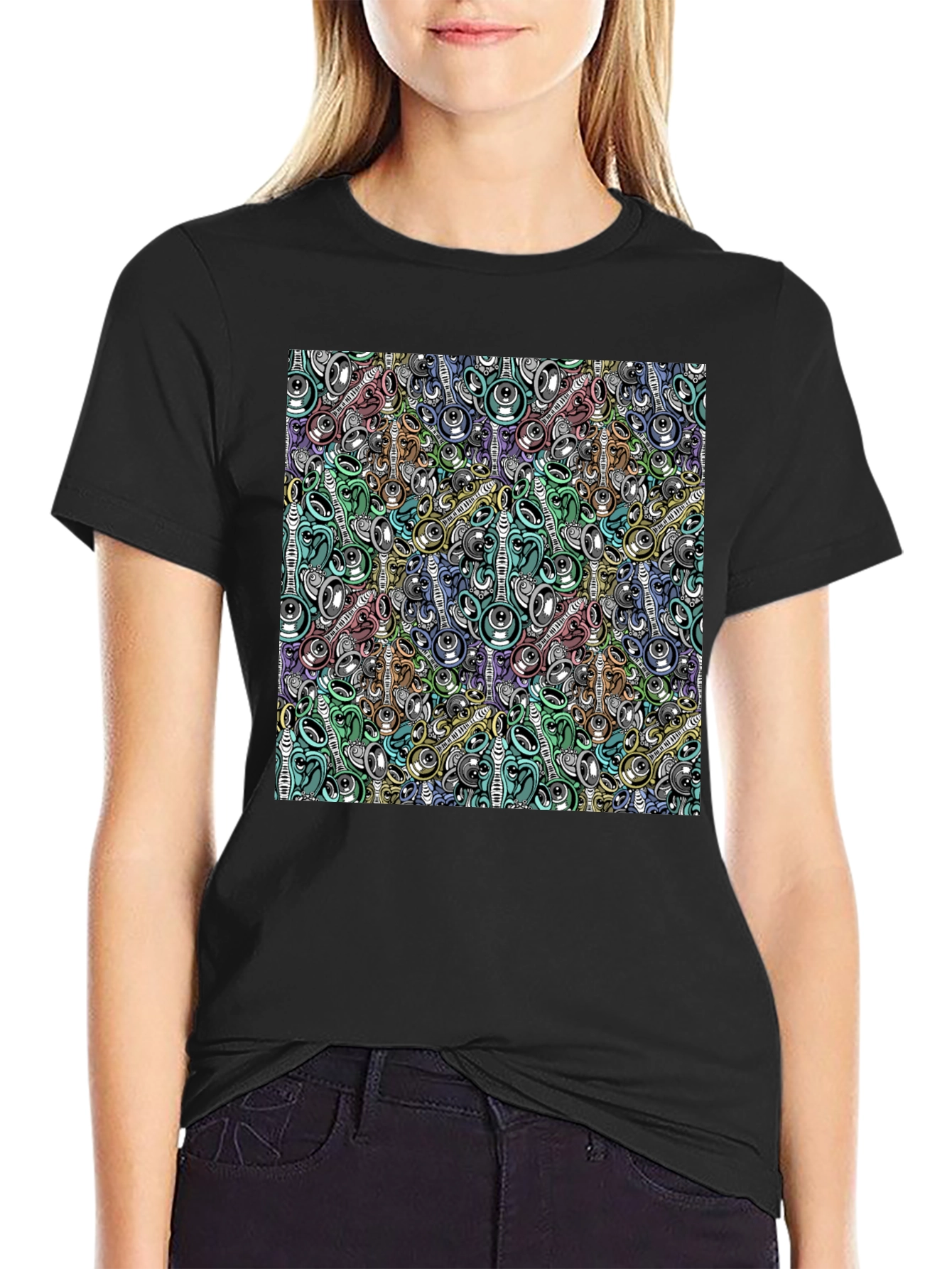 Abstract Music Pattern Black T-Shirt