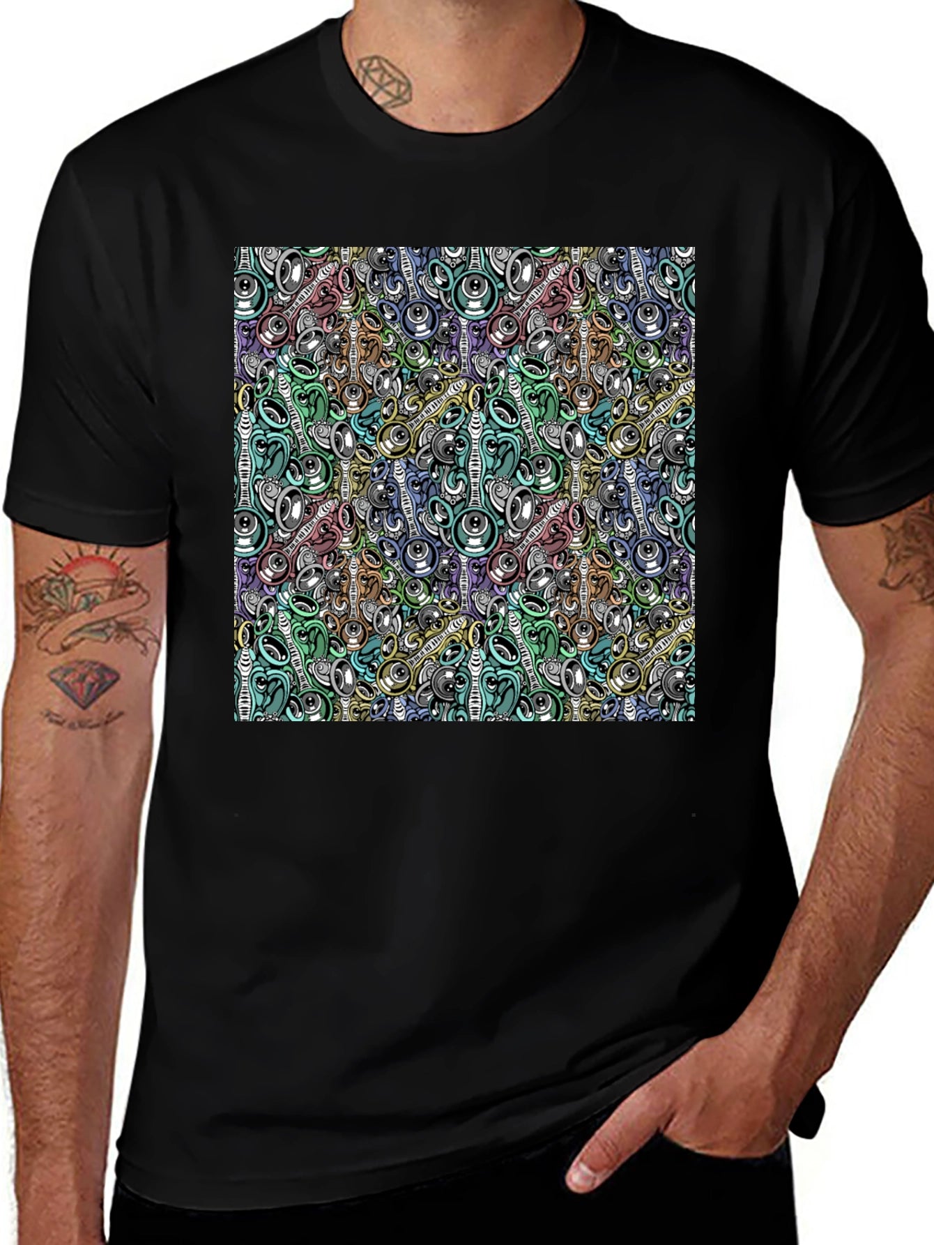 Abstract Music Pattern Black T-Shirt