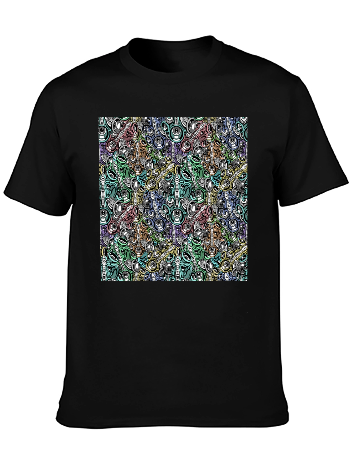 Abstract Music Pattern Black T-Shirt