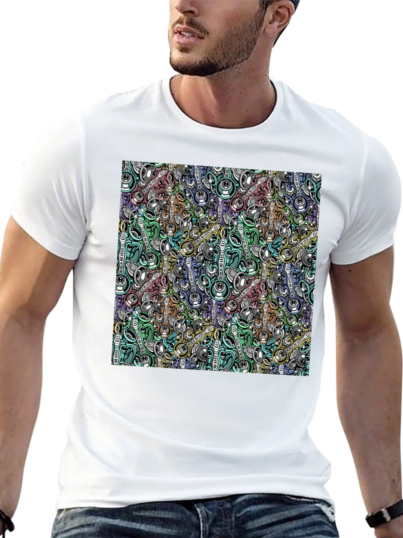 Abstract Music Pattern Black T-Shirt