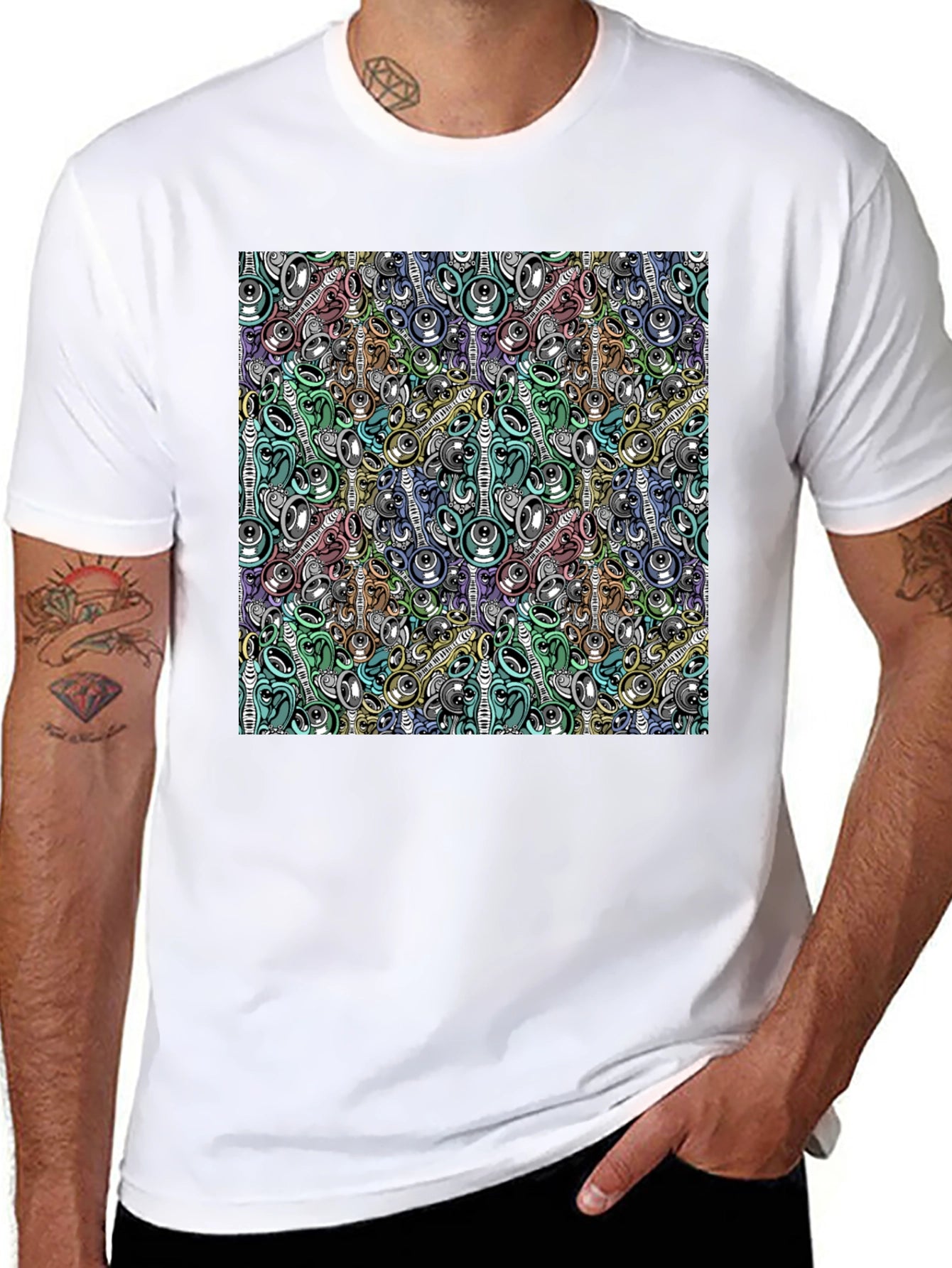 Abstract Music Pattern Black T-Shirt