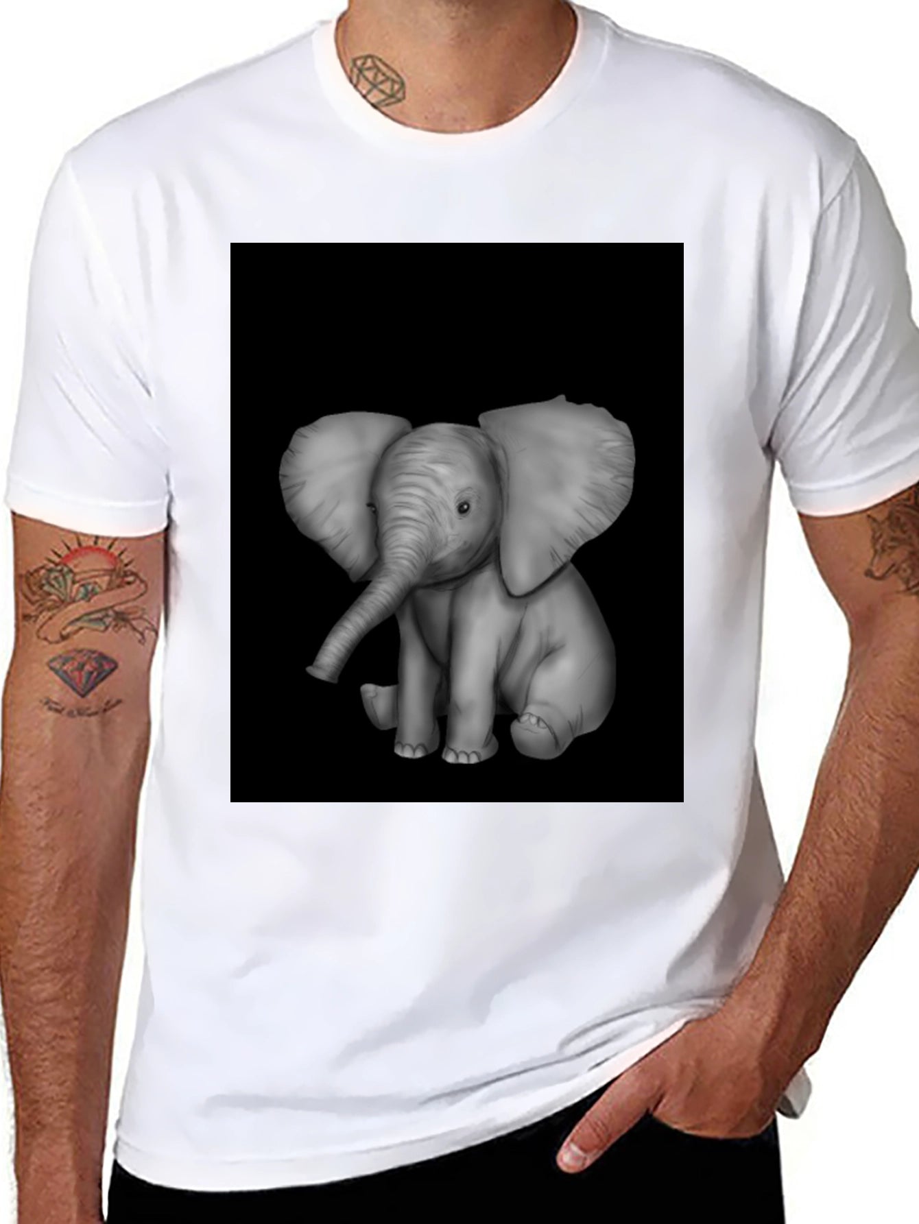 Elephant Graphic Print Black T-Shirt