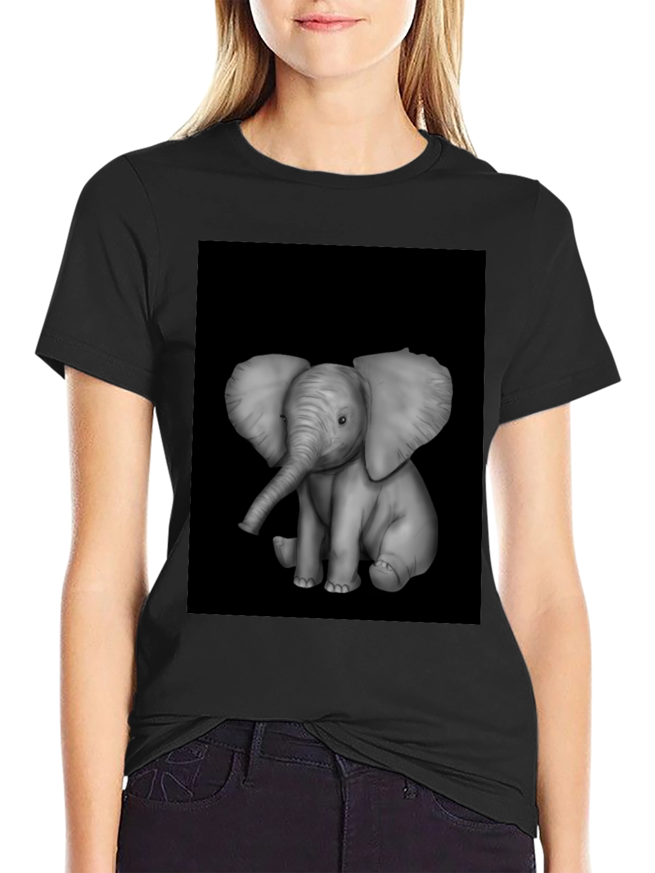 Elephant Graphic Print Black T-Shirt