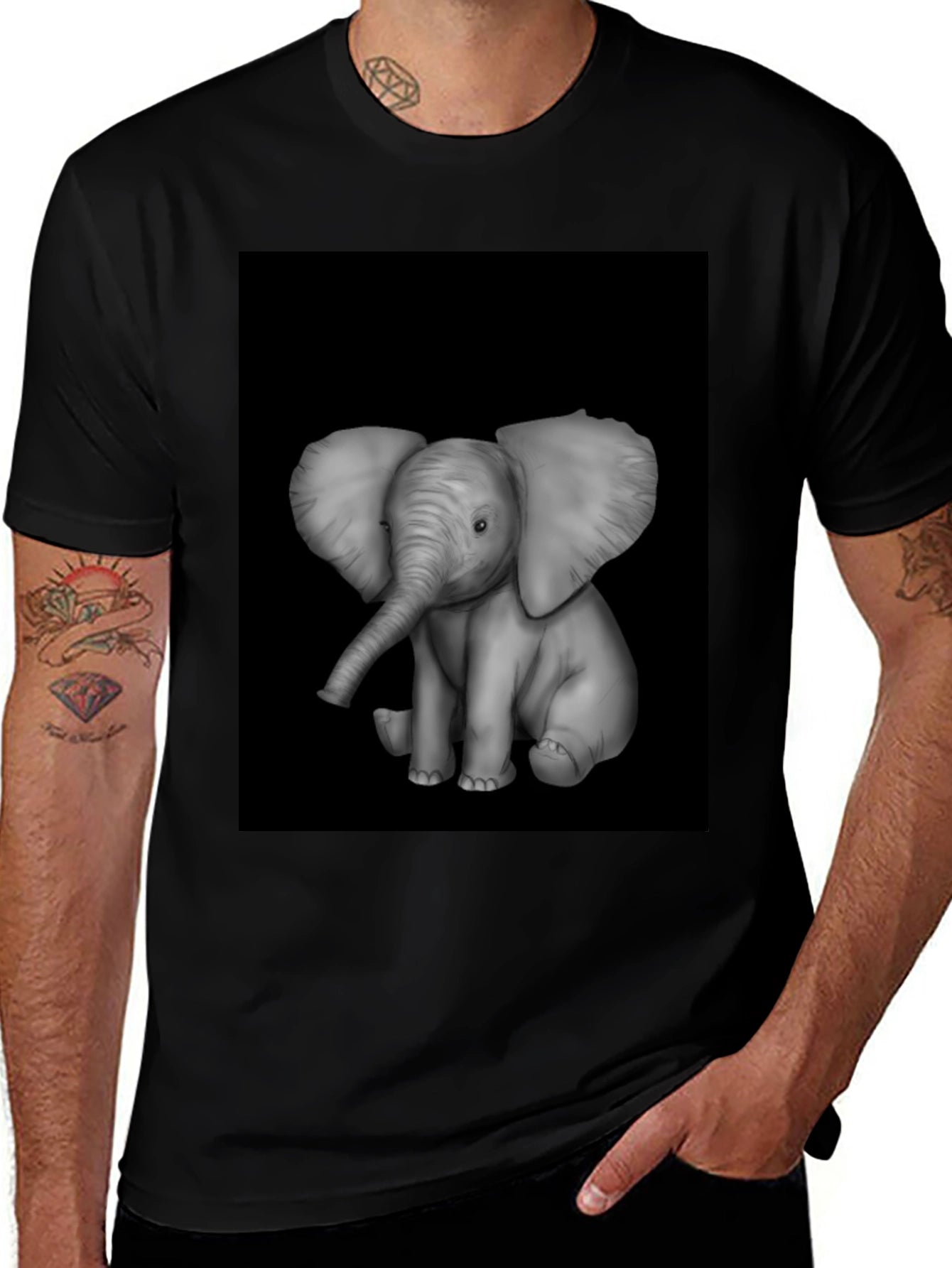 Elephant Graphic Print Black T-Shirt