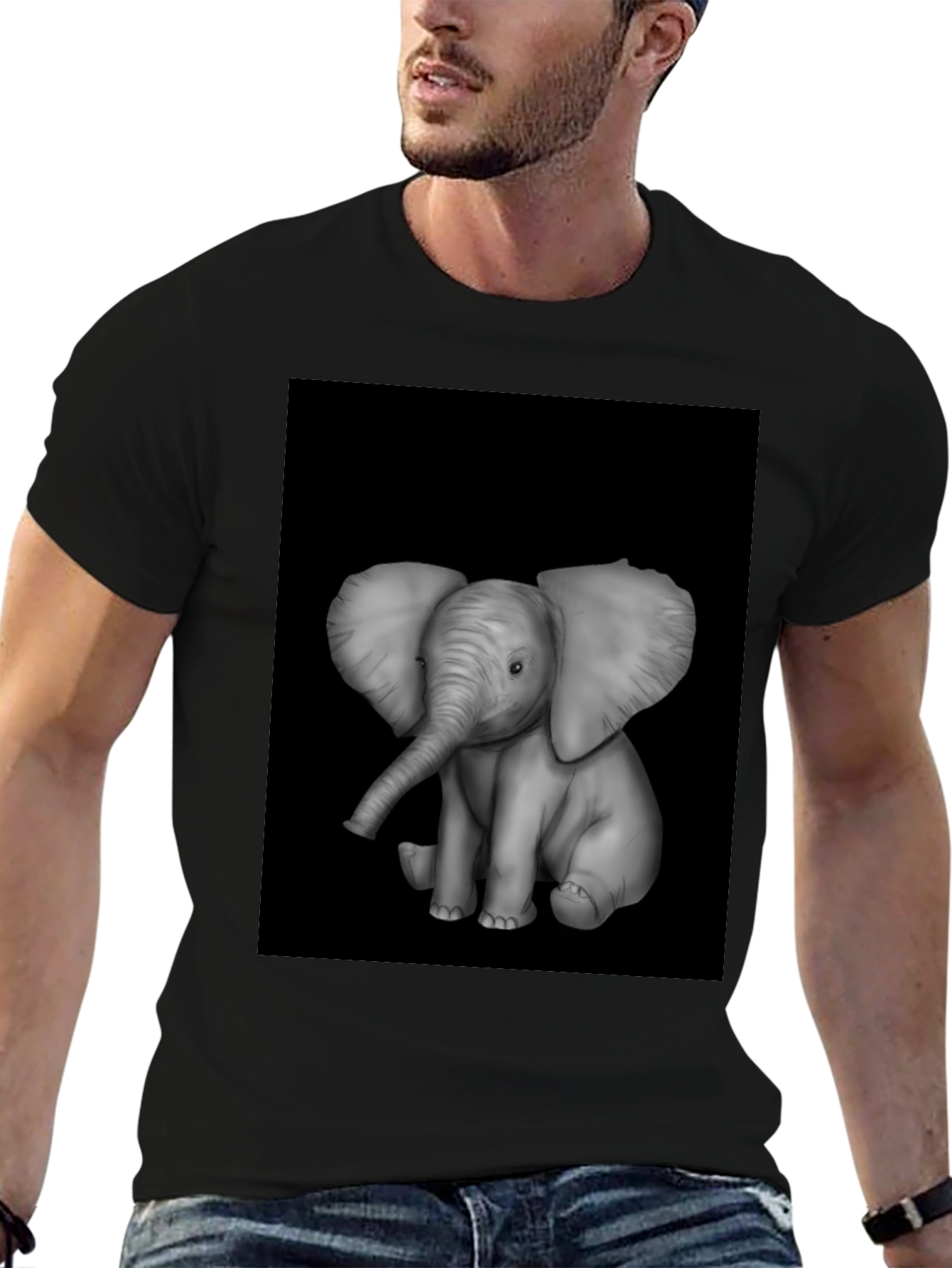 Elephant Graphic Print Black T-Shirt