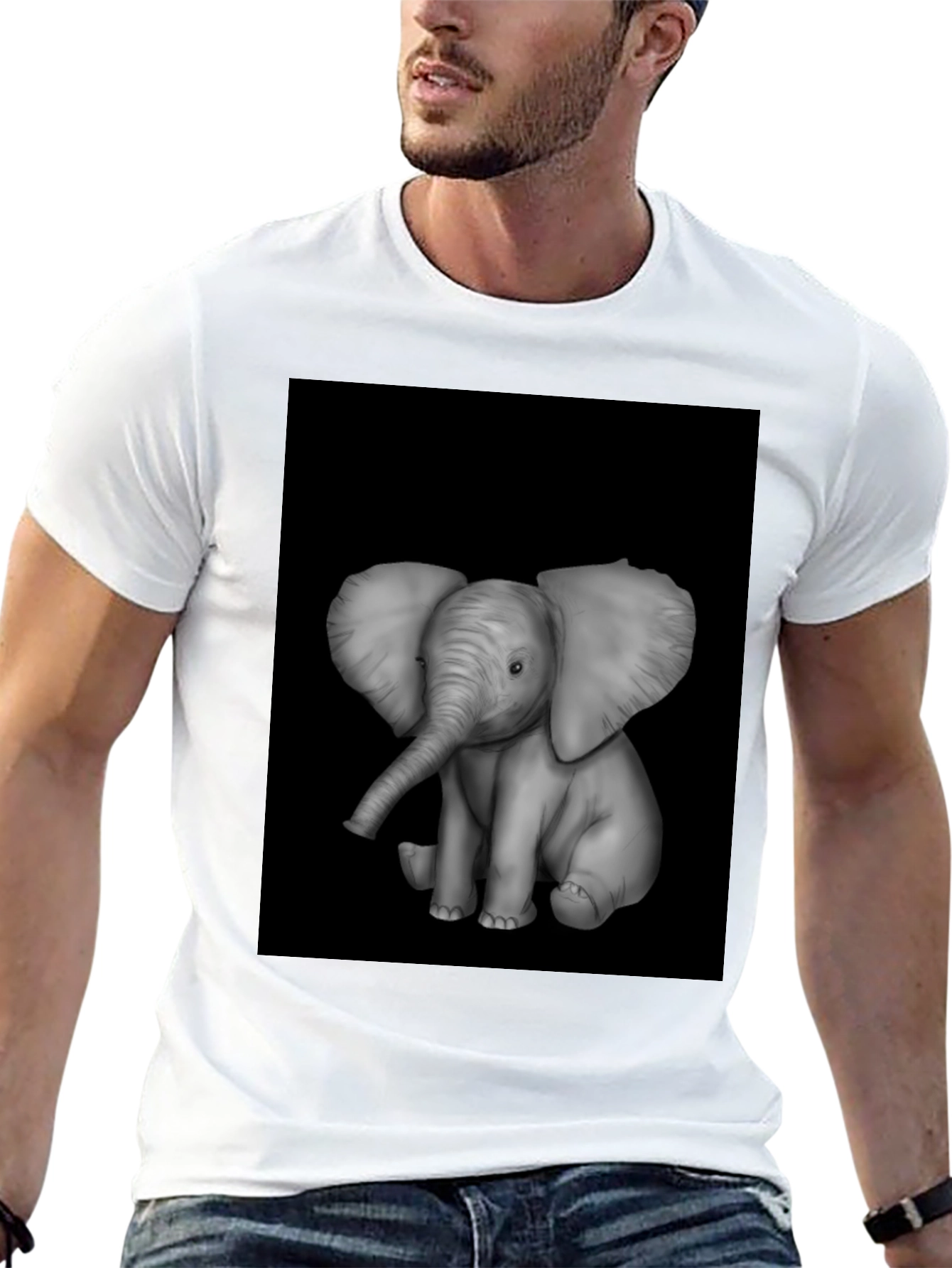 Elephant Graphic Print Black T-Shirt
