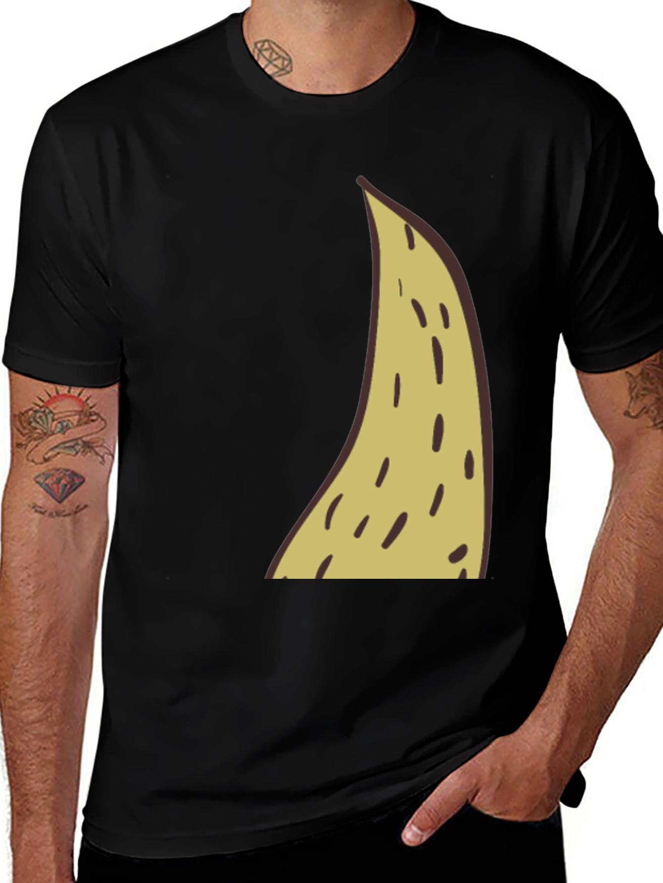 Funny Banana Slice Graphic Tee - Black Cotton T-Shirt